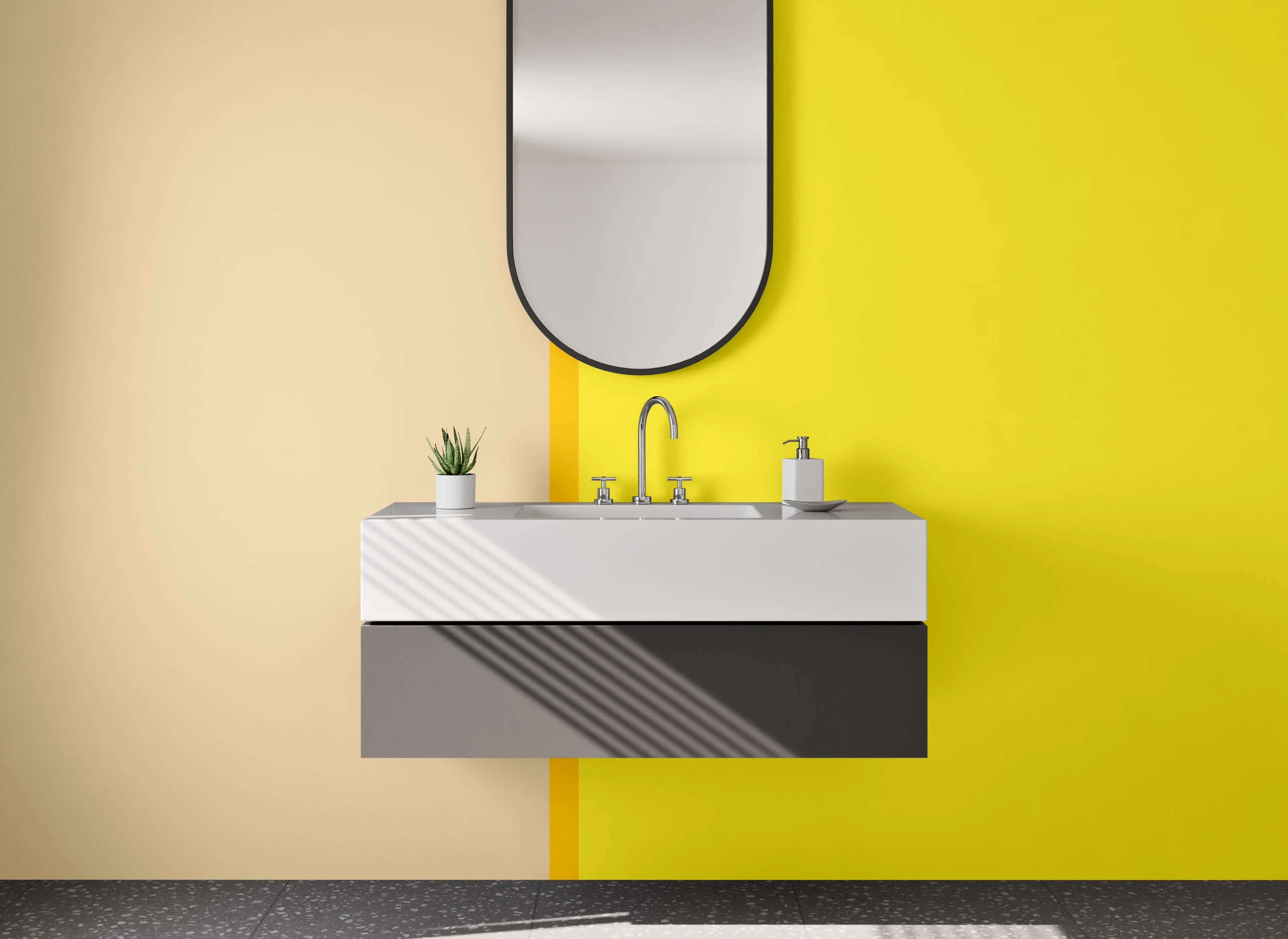 Waschbecken-Rückwand - Beige und Gelbe Farbblock-Motiv
