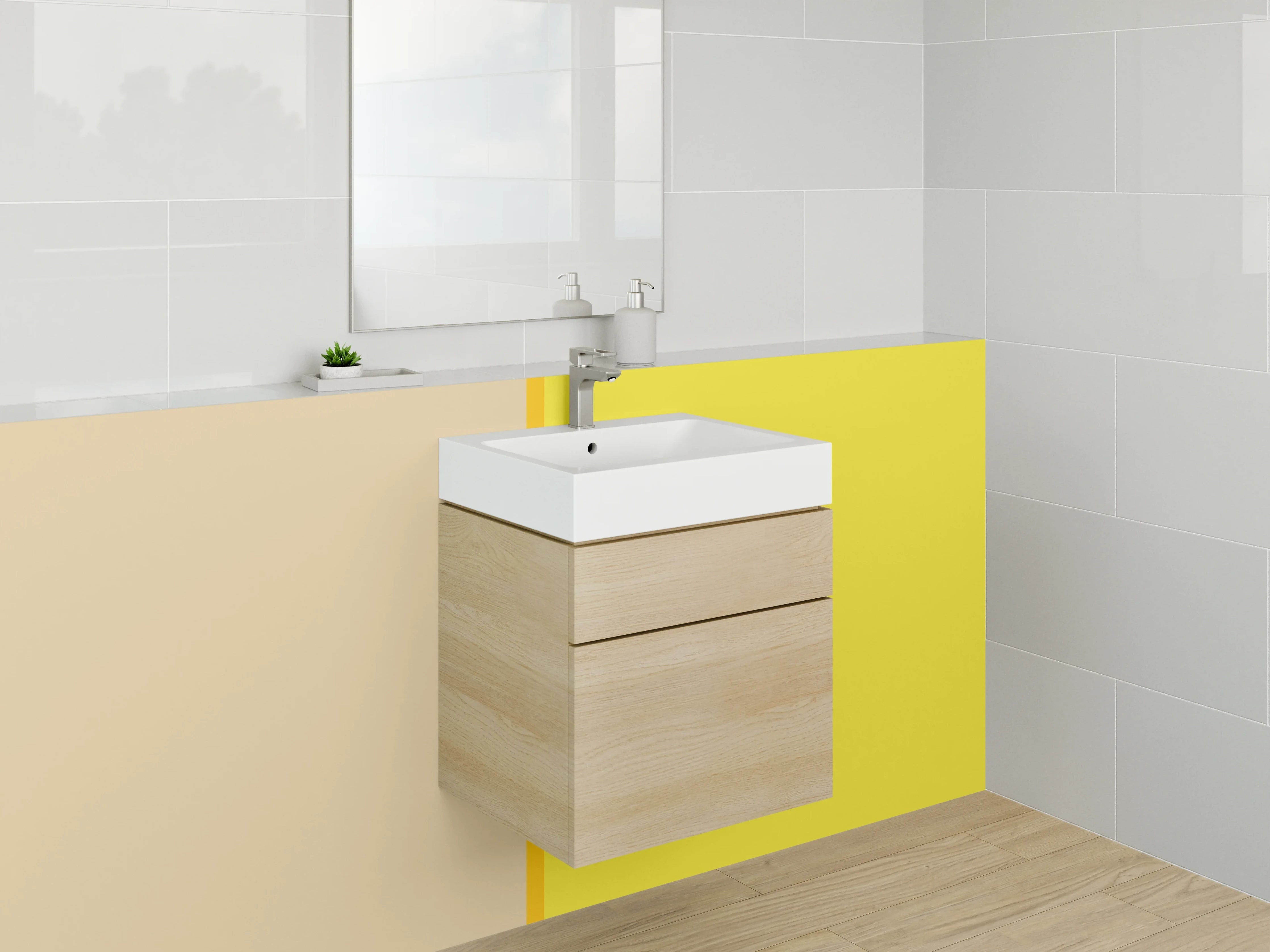 Waschbecken-Rückwand - Beige und Gelbe Farbblock-Motiv