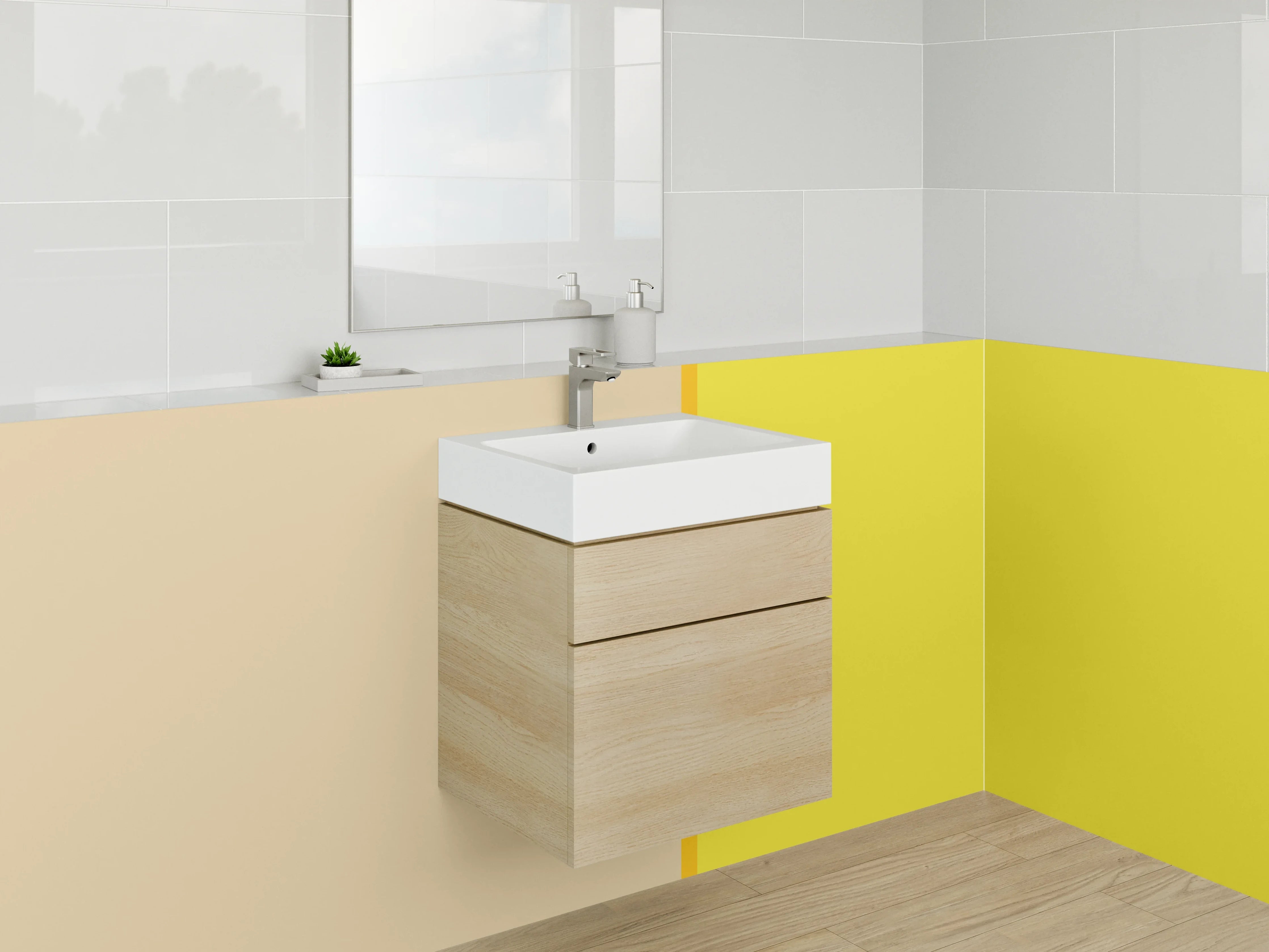 Waschbecken-Rückwand - Beige und Gelbe Farbblock-Motiv