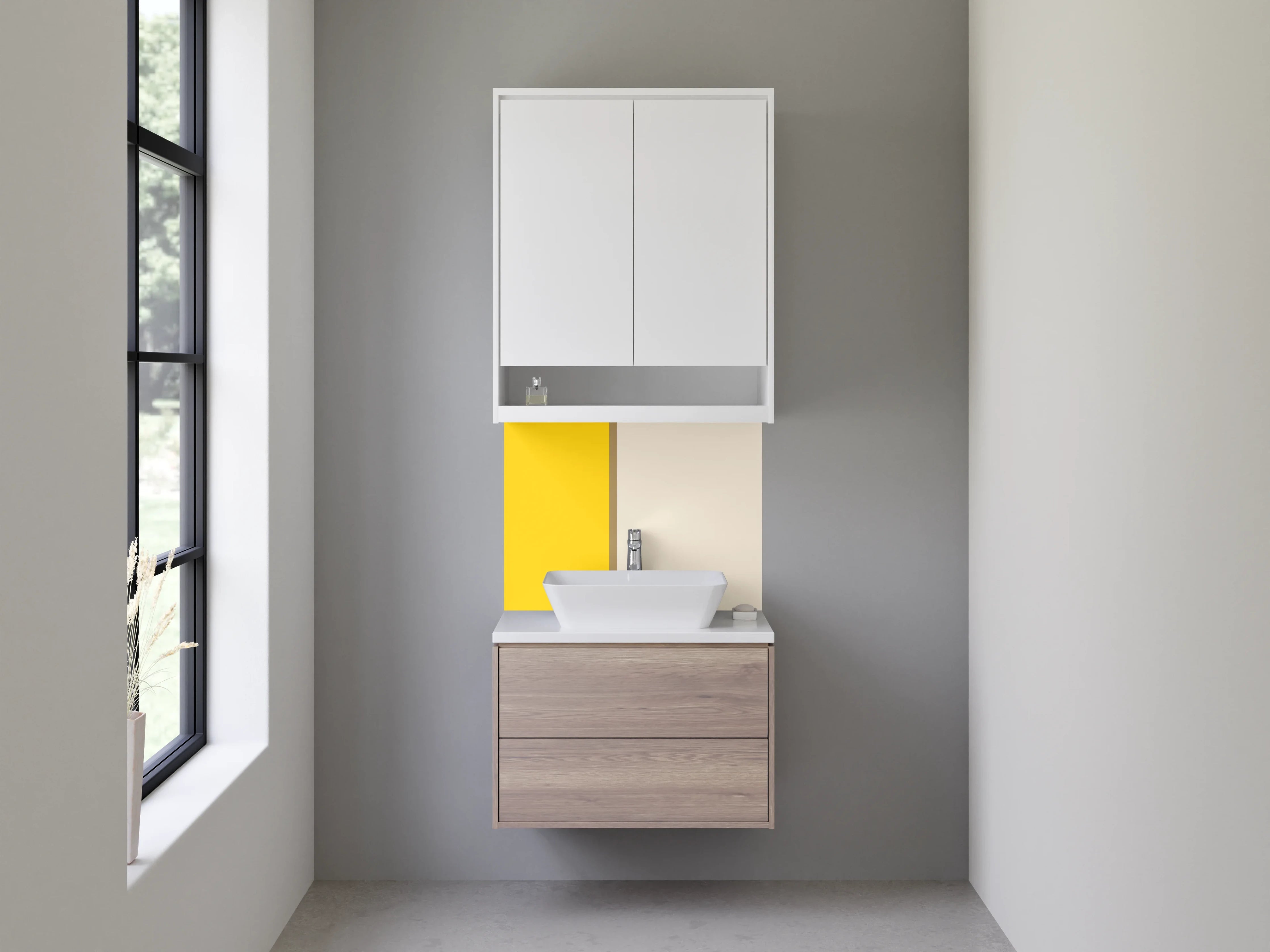 Waschbecken-Rückwand - Beige und Gelbes Farbdesign