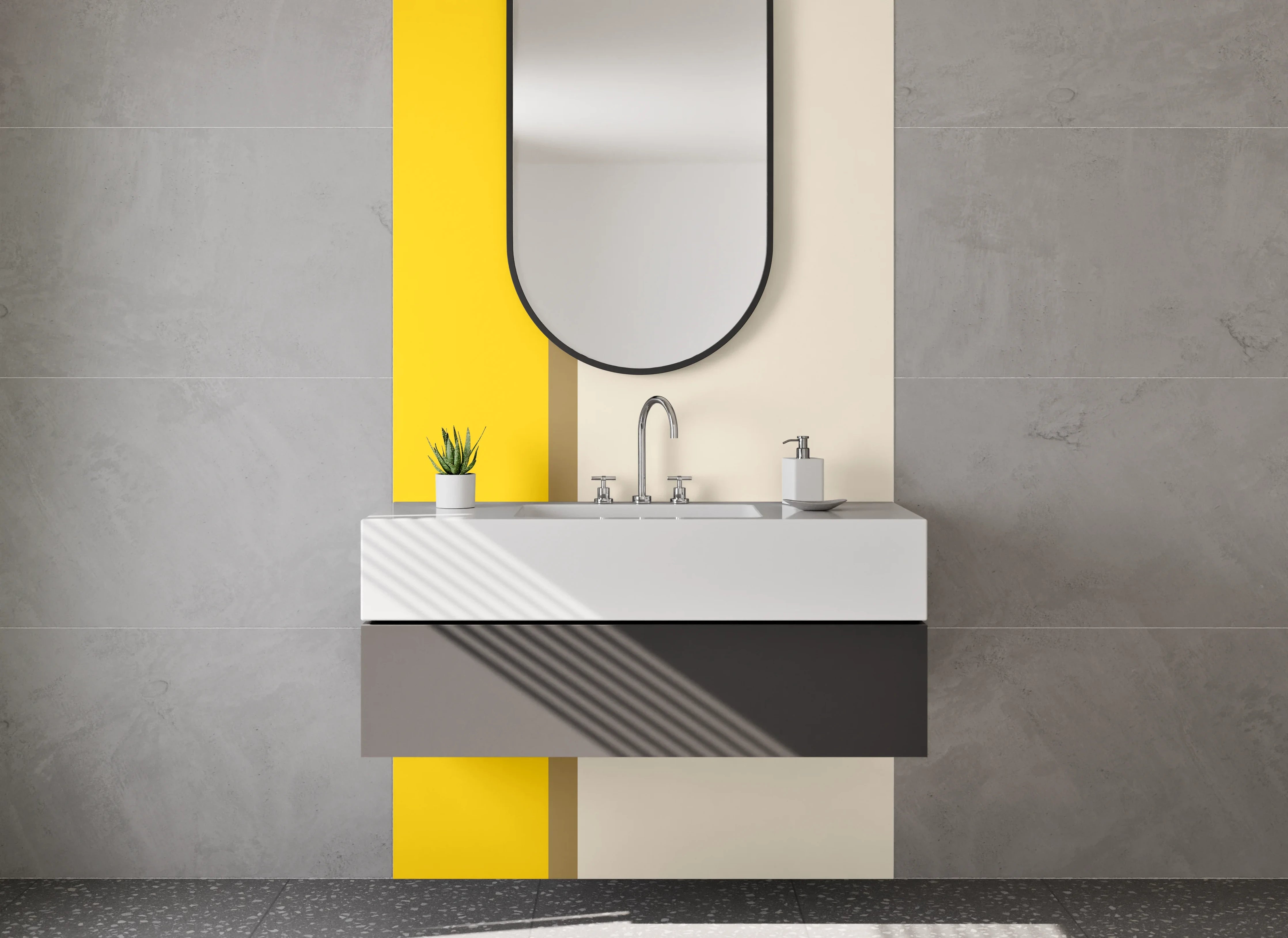 Waschbecken-Rückwand - Beige und Gelbes Farbdesign