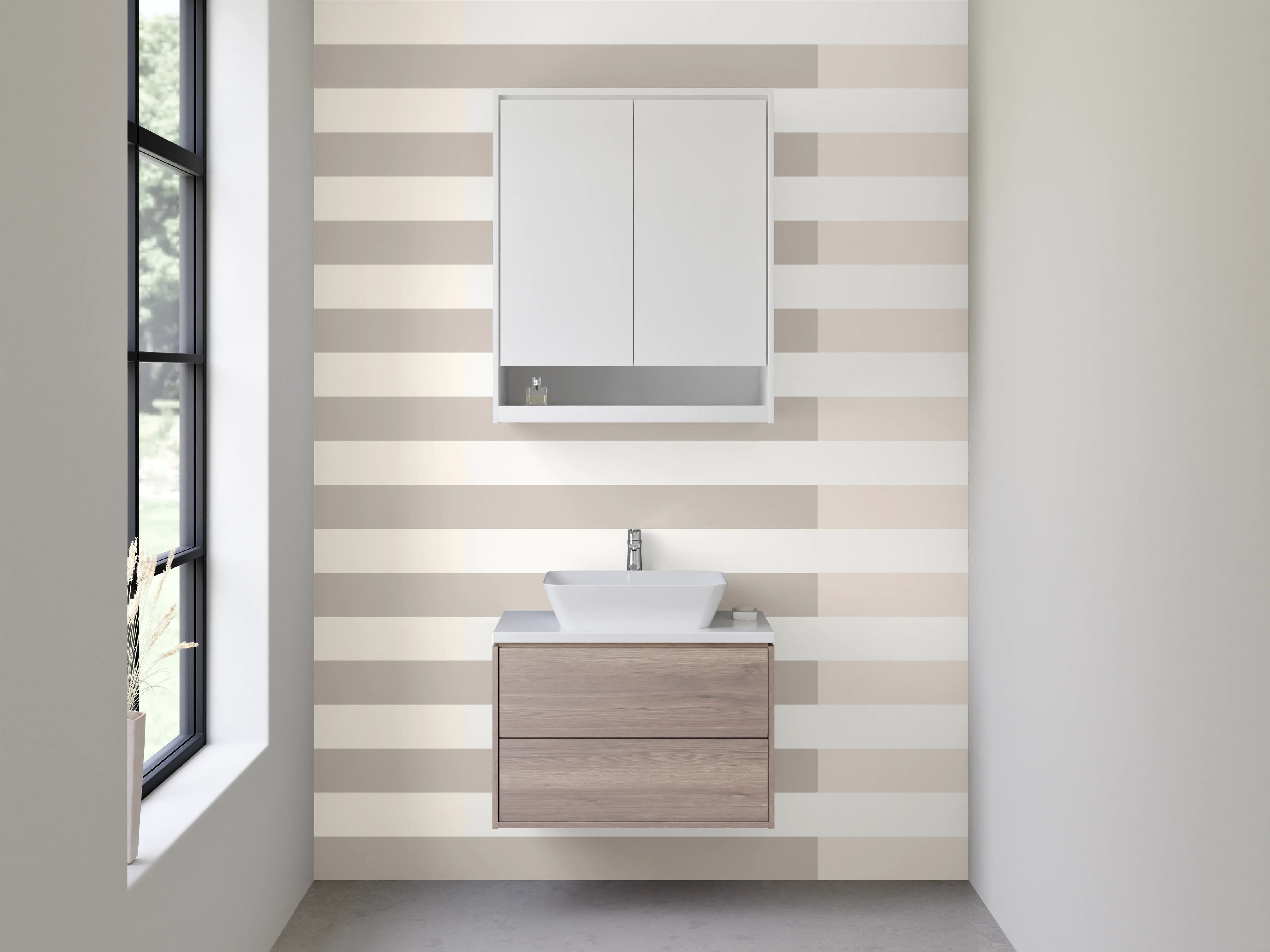 Waschbecken-Rückwand - Beige und Graue Streifenmuster