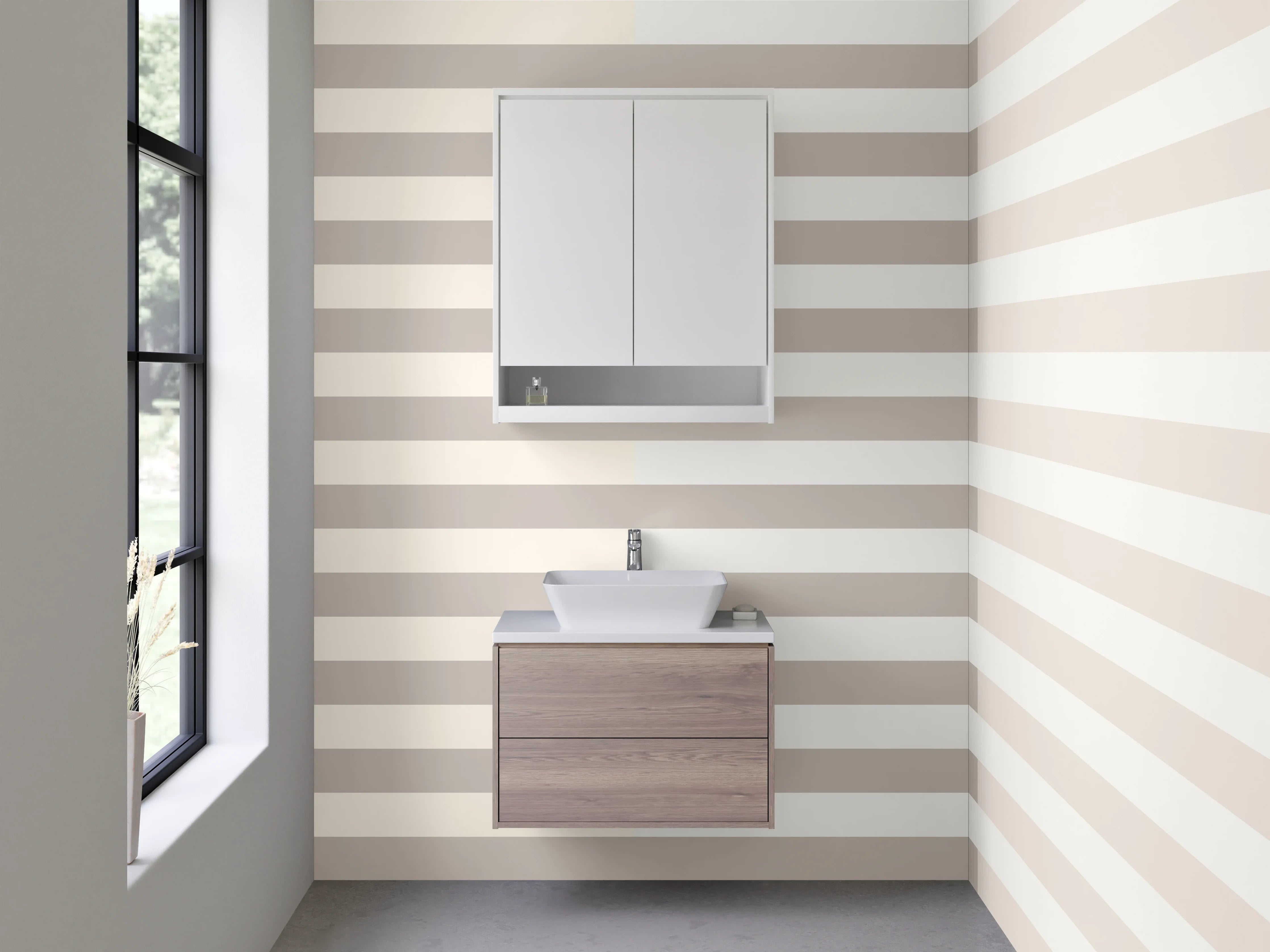 Waschbecken-Rückwand - Beige und Graue Streifenmuster