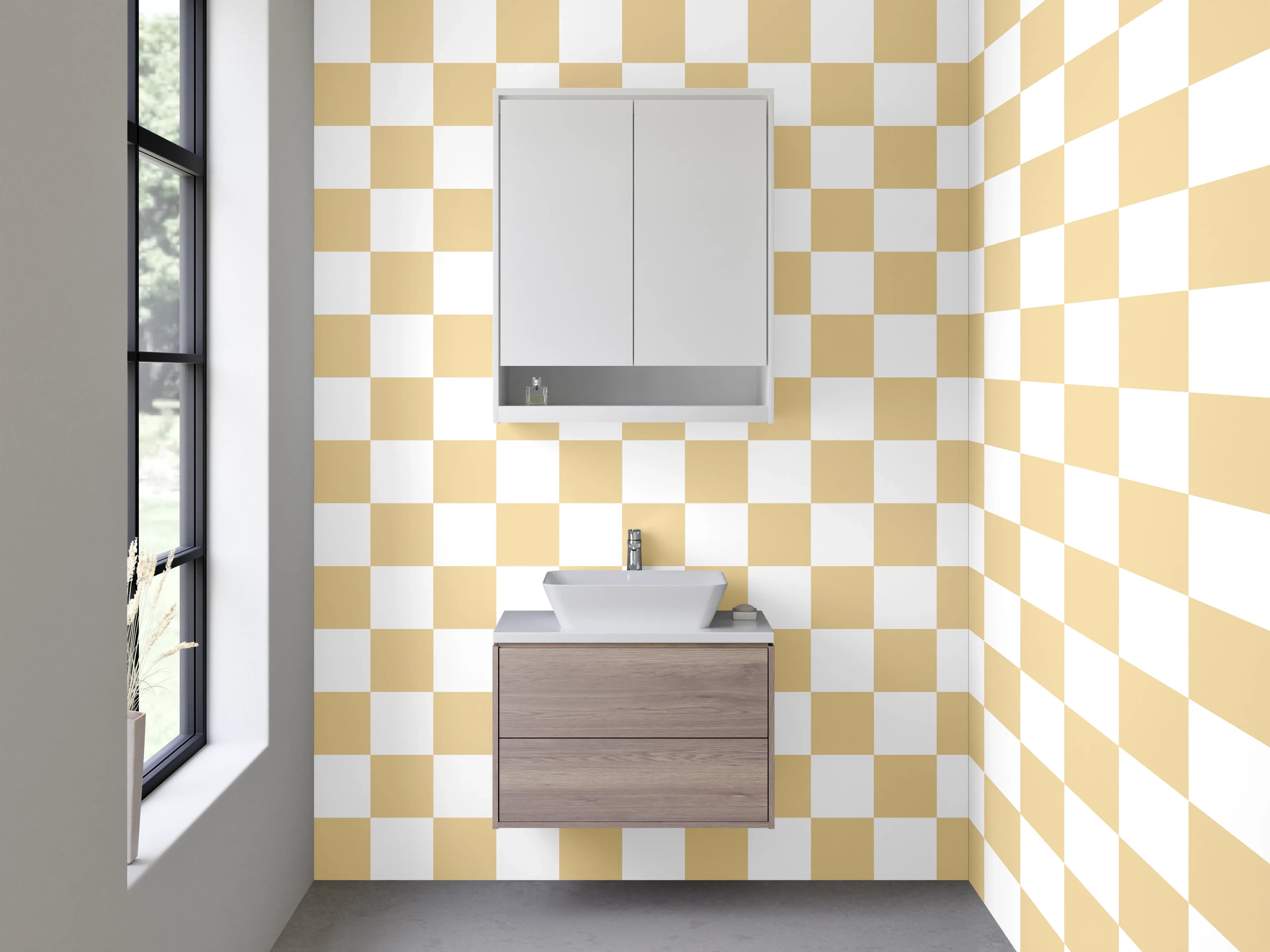 Waschbecken-Rückwand - Beige-weiß kariertes Fliesenmuster
