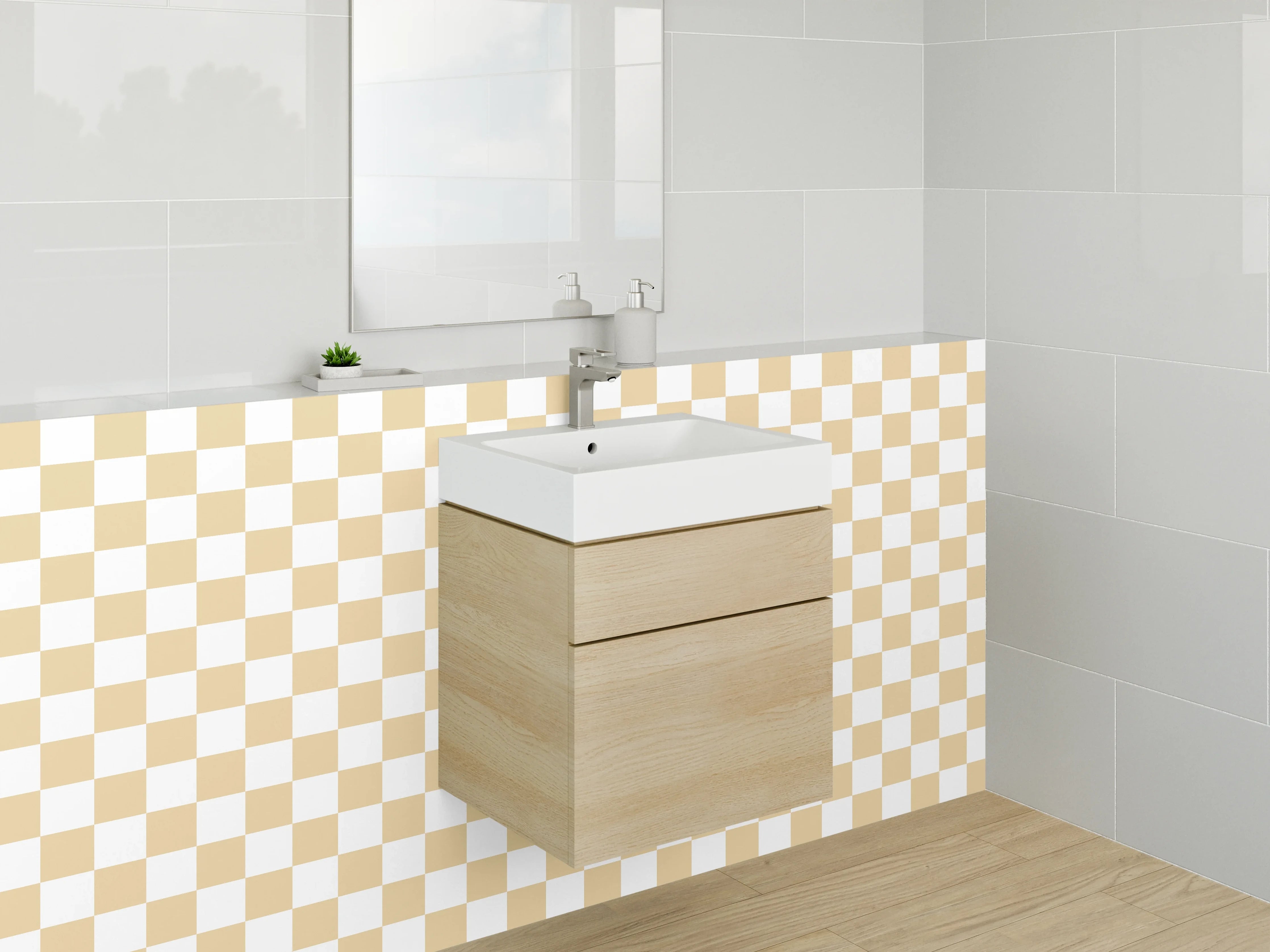 Waschbecken-Rückwand - Beige-weiß kariertes Fliesenmuster