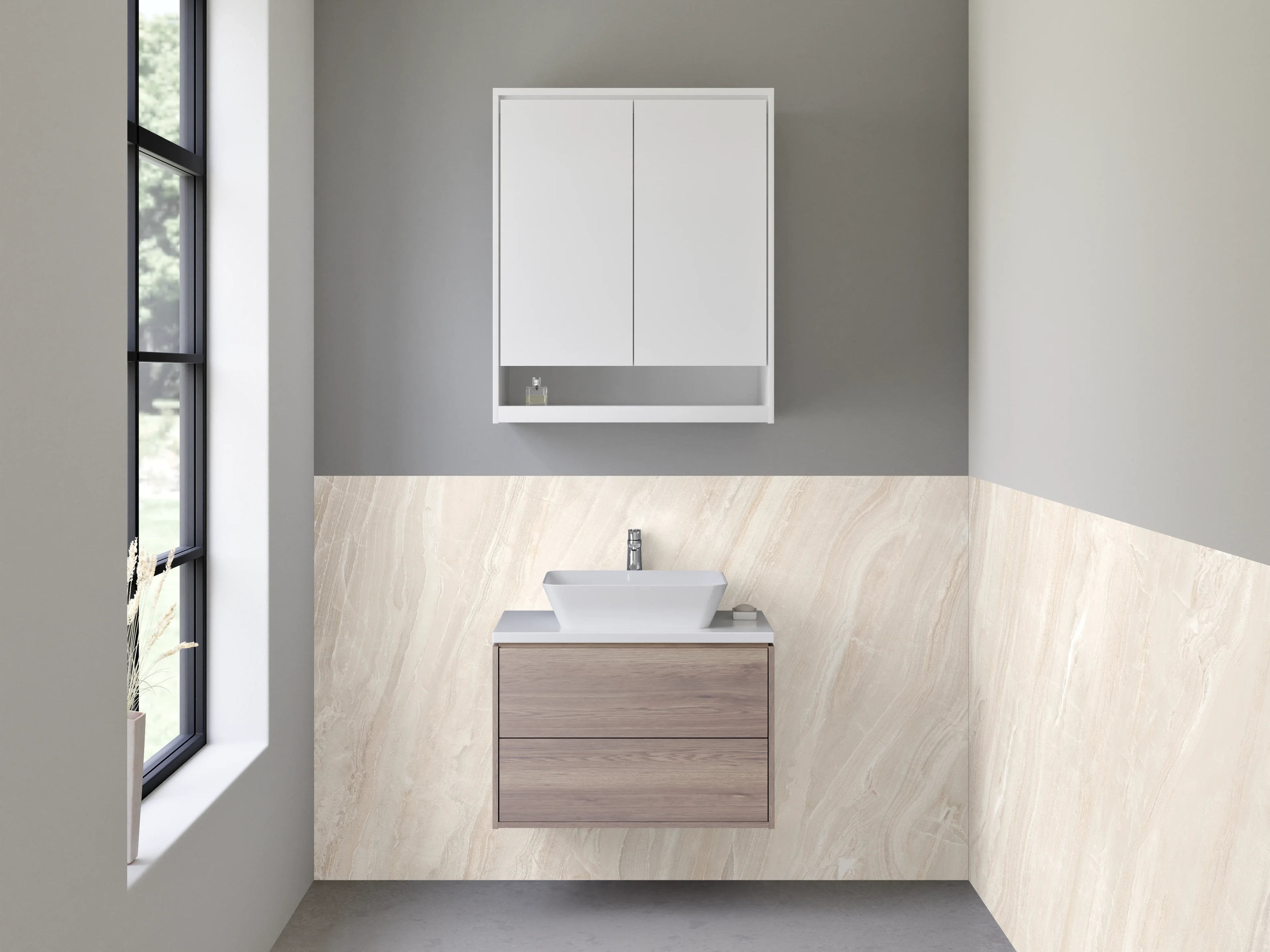 Waschbecken-Rückwand - Beige-weiße Marmoroptik für Rückwände