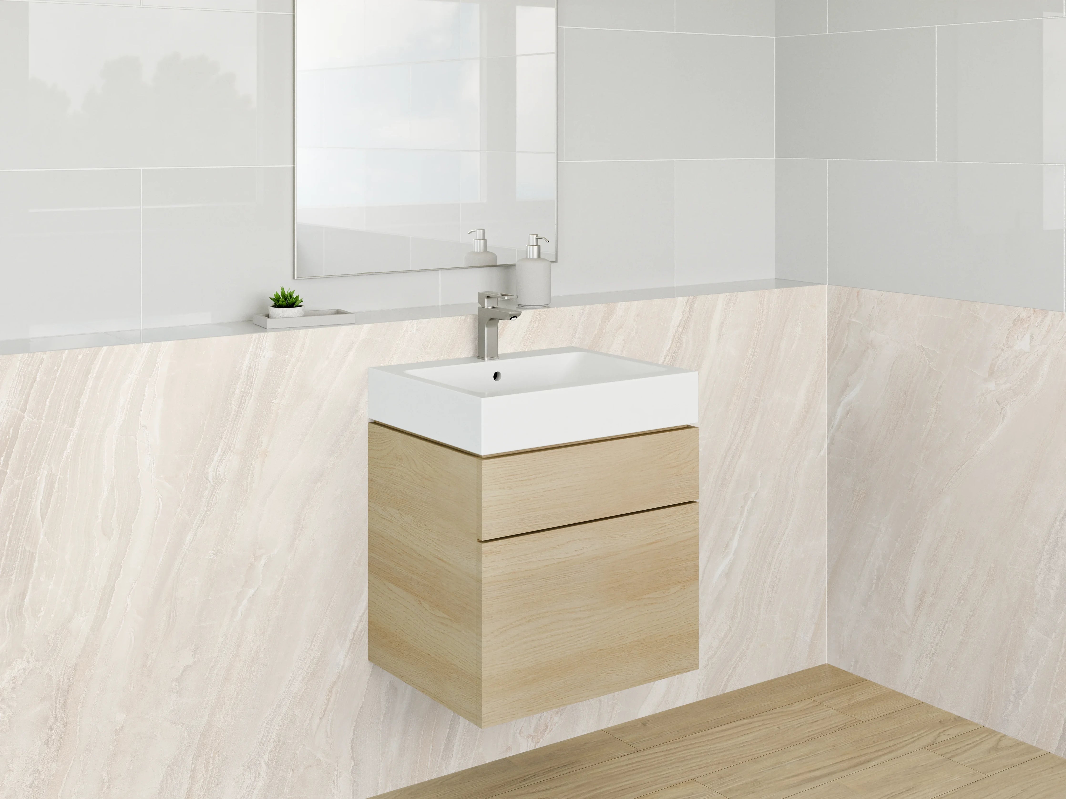 Waschbecken-Rückwand - Beige-weiße Marmoroptik für Rückwände