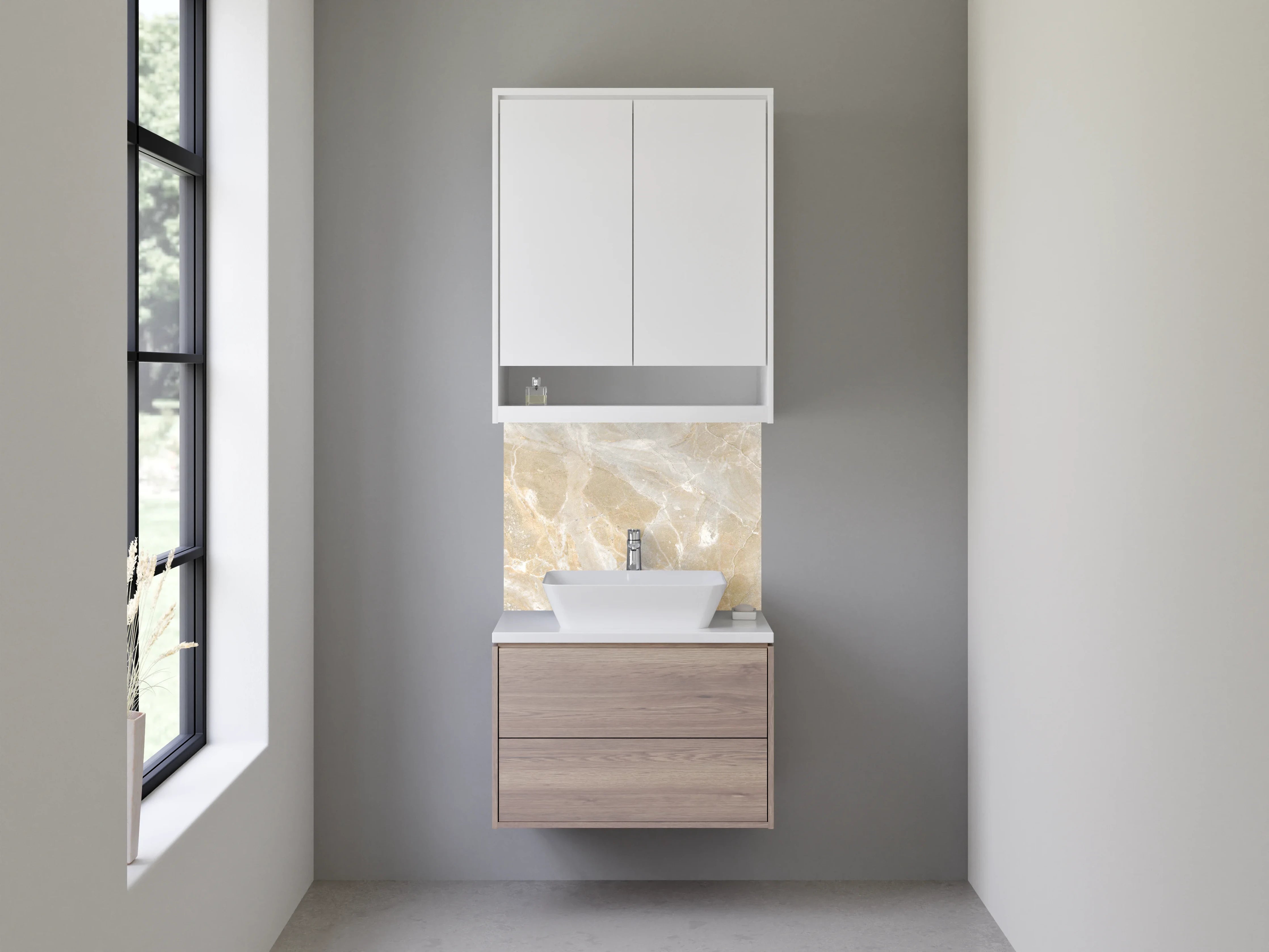Waschbecken-Rückwand - Beige-weißer Marmor Look