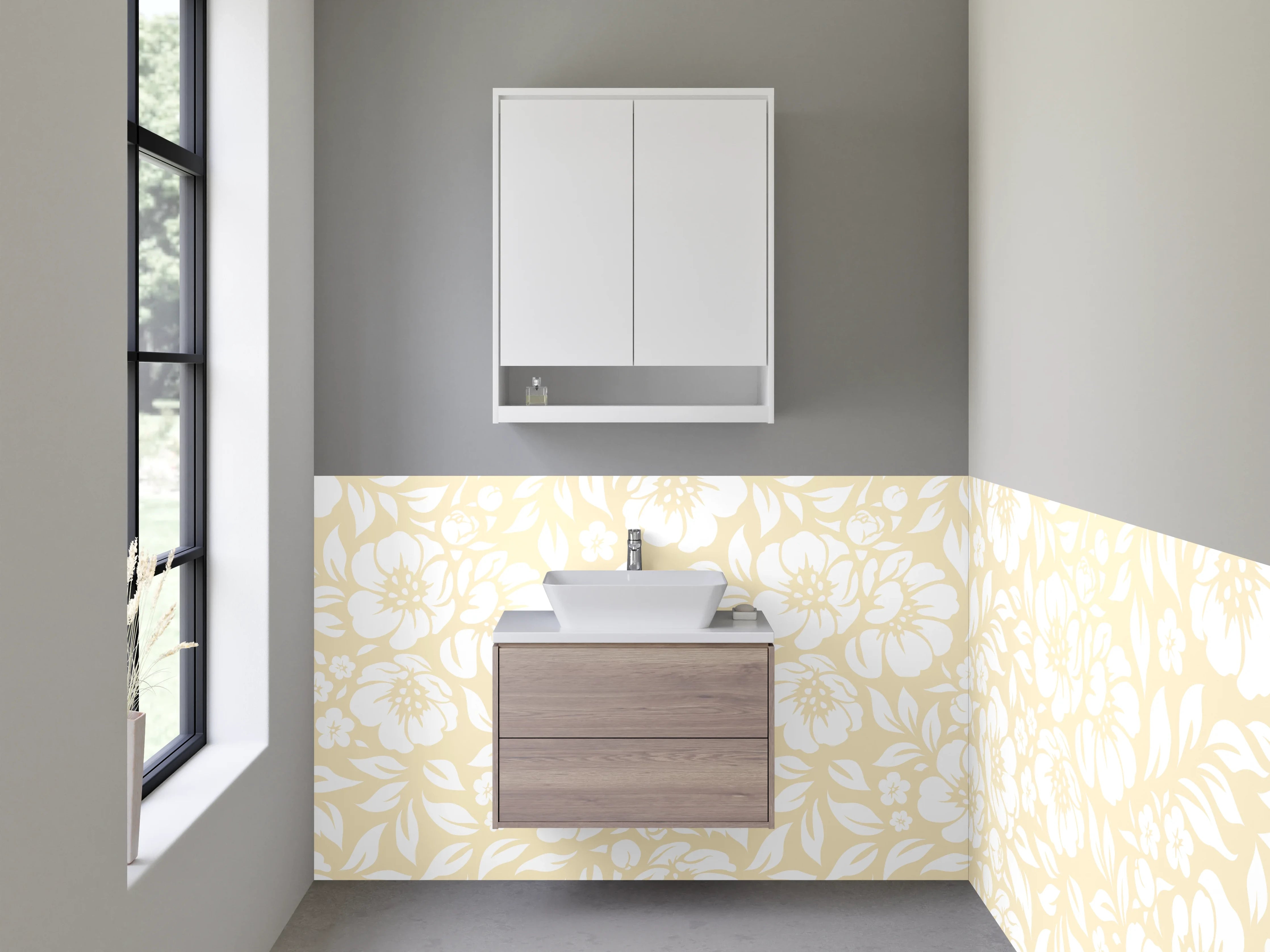 Waschbecken-Rückwand - Beige-weißes Floral-Muster