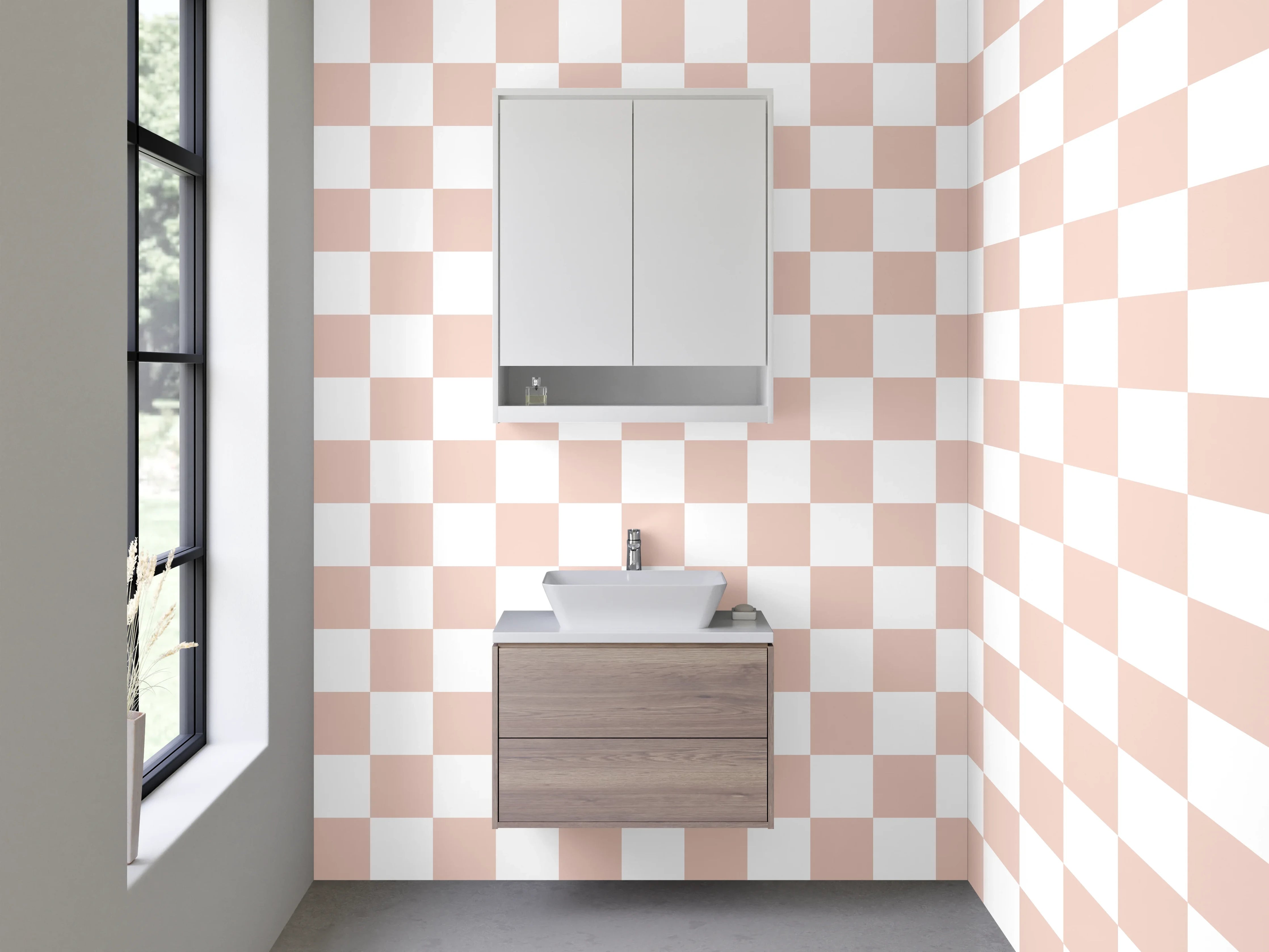 Waschbecken-Rückwand - Beige-weißes Kachelmuster modern
