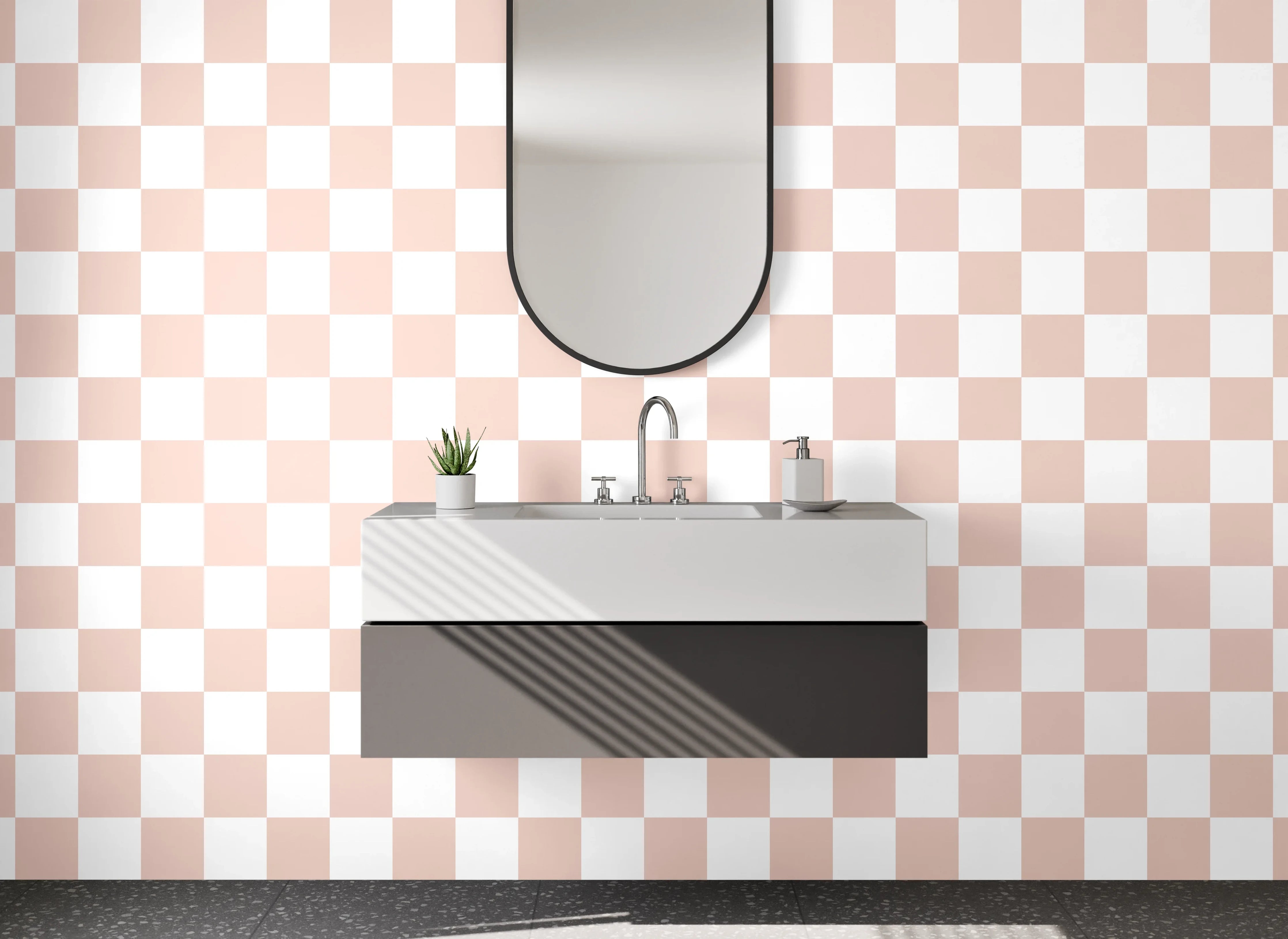 Waschbecken-Rückwand - Beige-weißes Kachelmuster modern