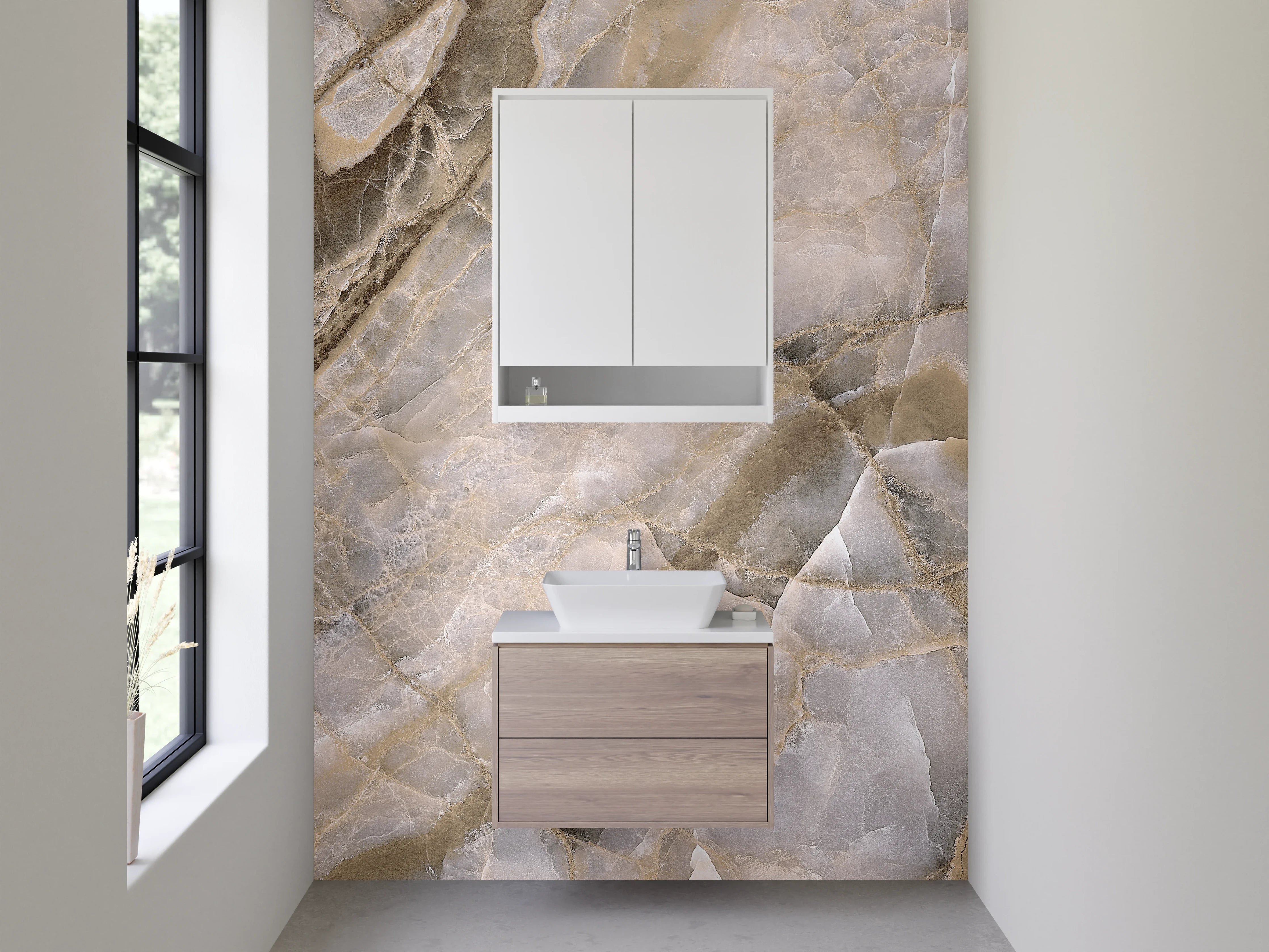 Waschbecken-Rückwand - Beigefarbener Marmor-Style