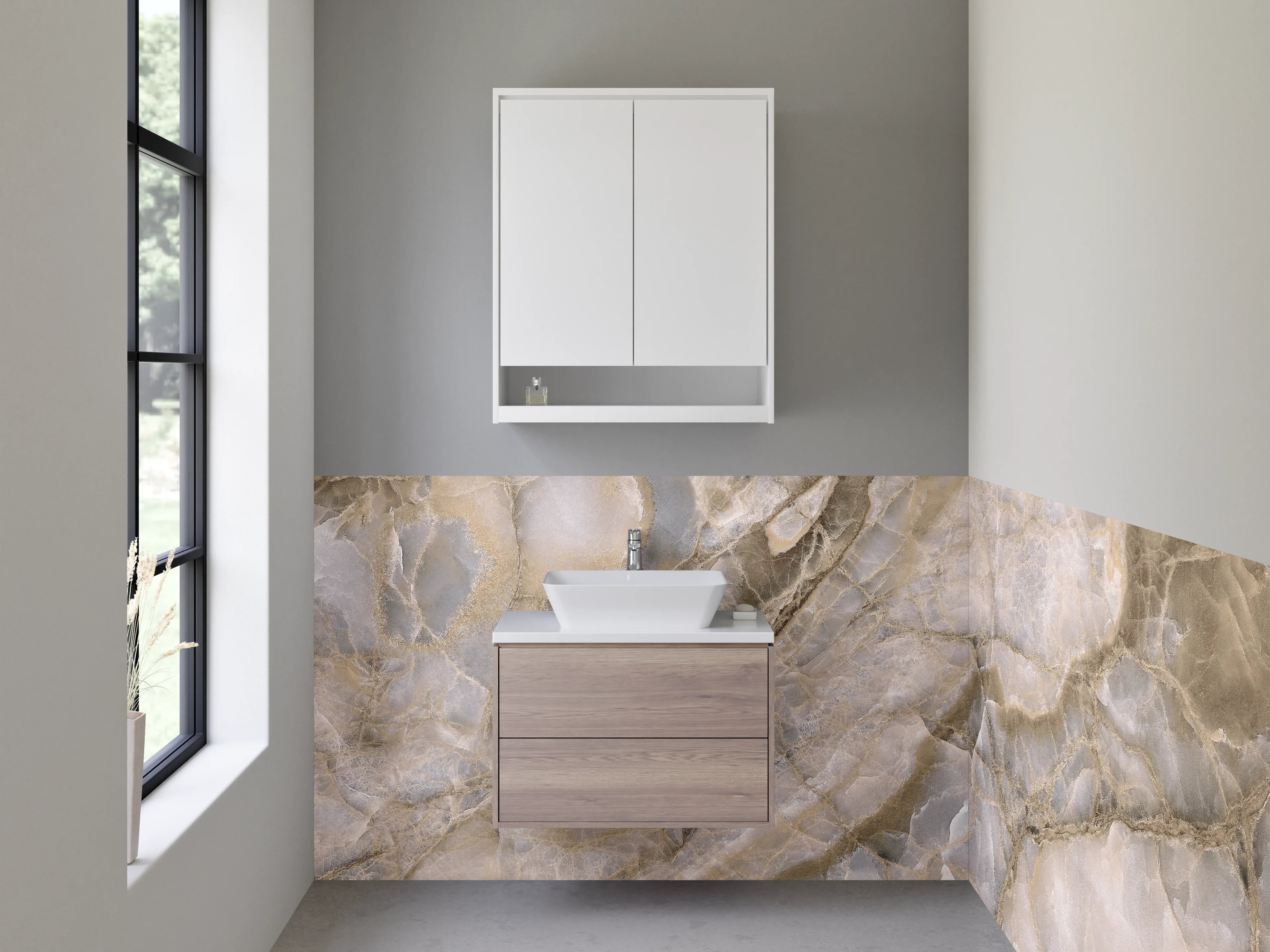 Waschbecken-Rückwand - Beigefarbener Marmor-Style