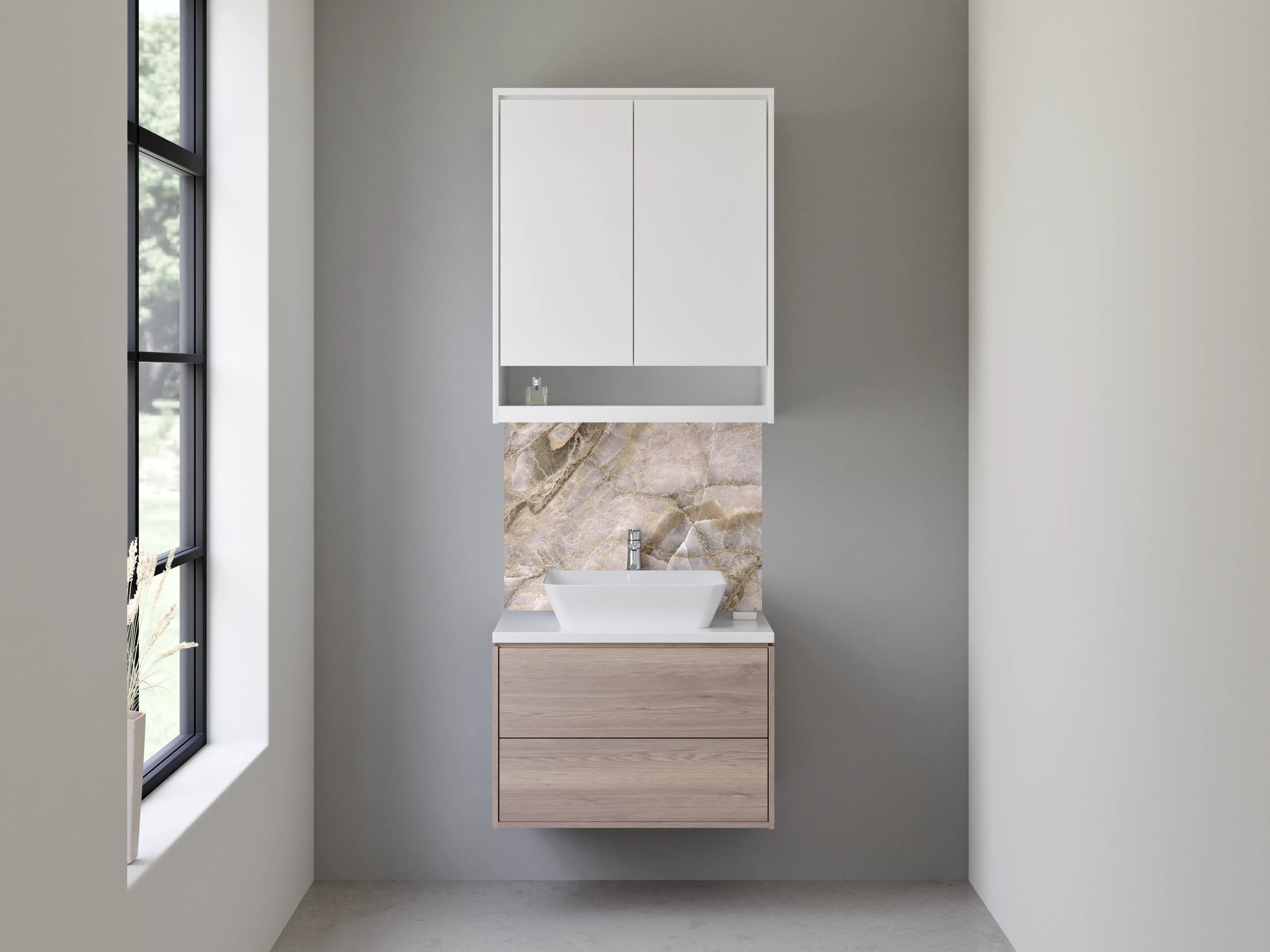 Waschbecken-Rückwand - Beigefarbener Marmor-Style