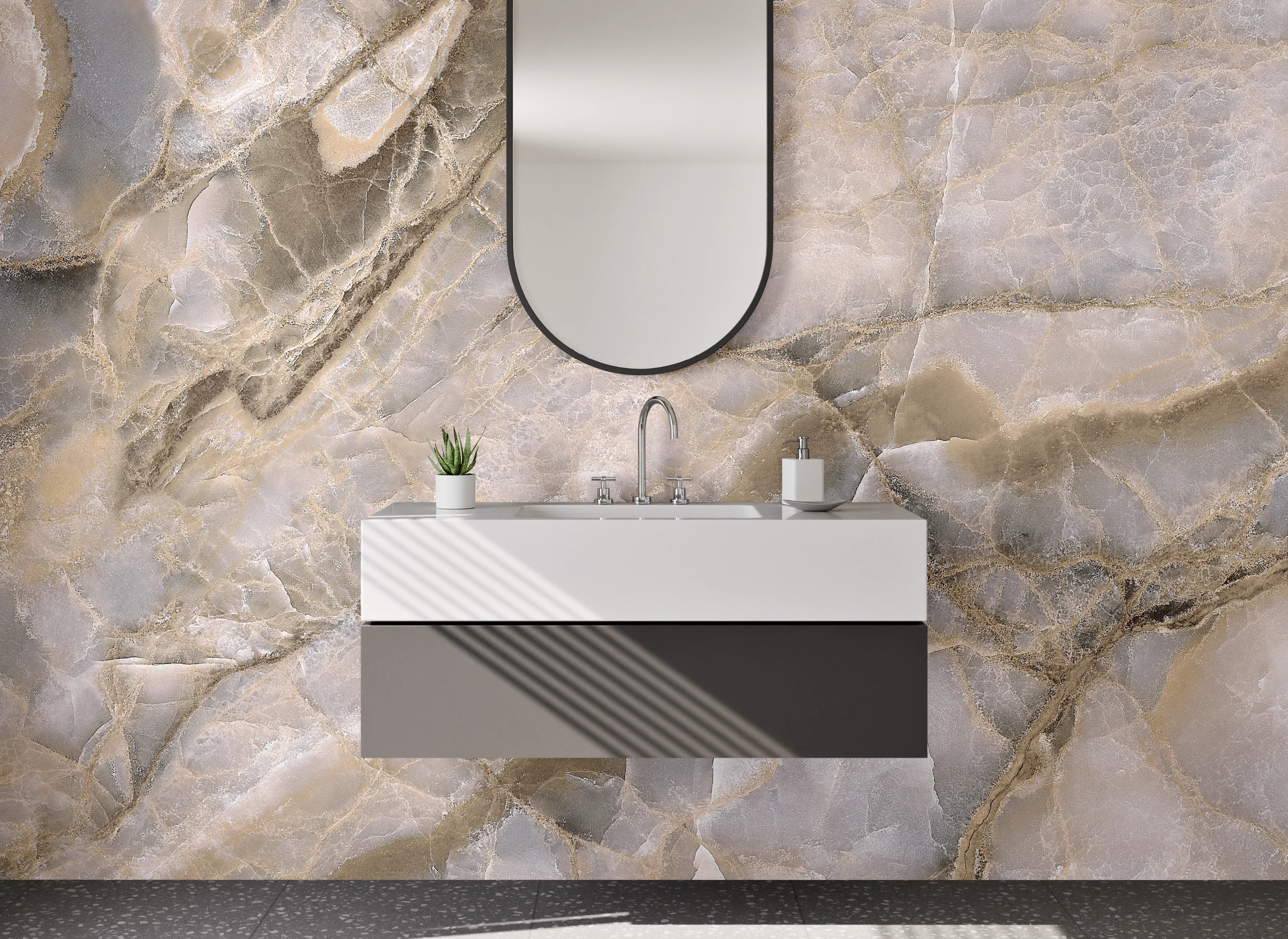 Waschbecken-Rückwand - Beigefarbener Marmor-Style