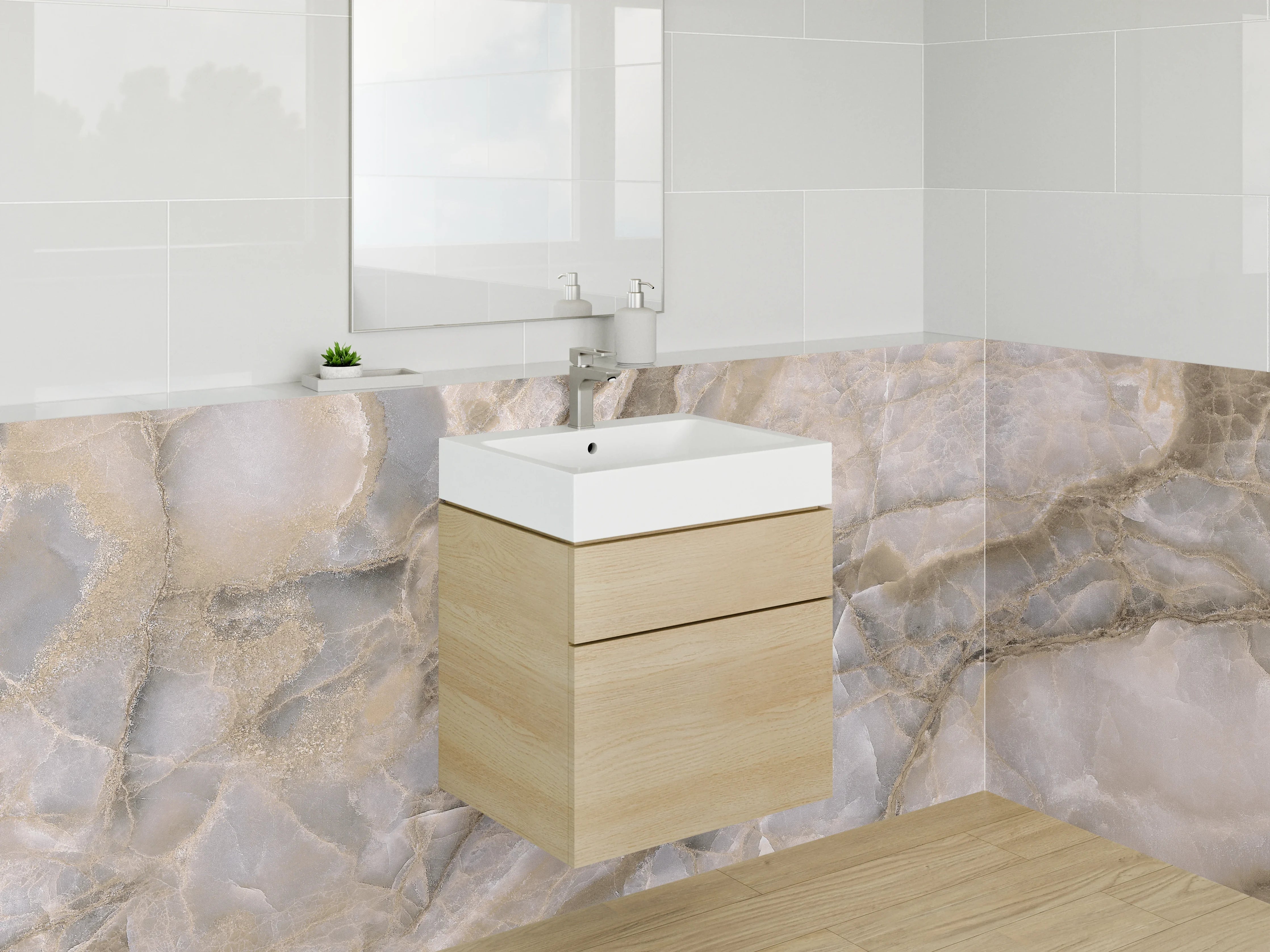 Waschbecken-Rückwand - Beigefarbener Marmor-Style