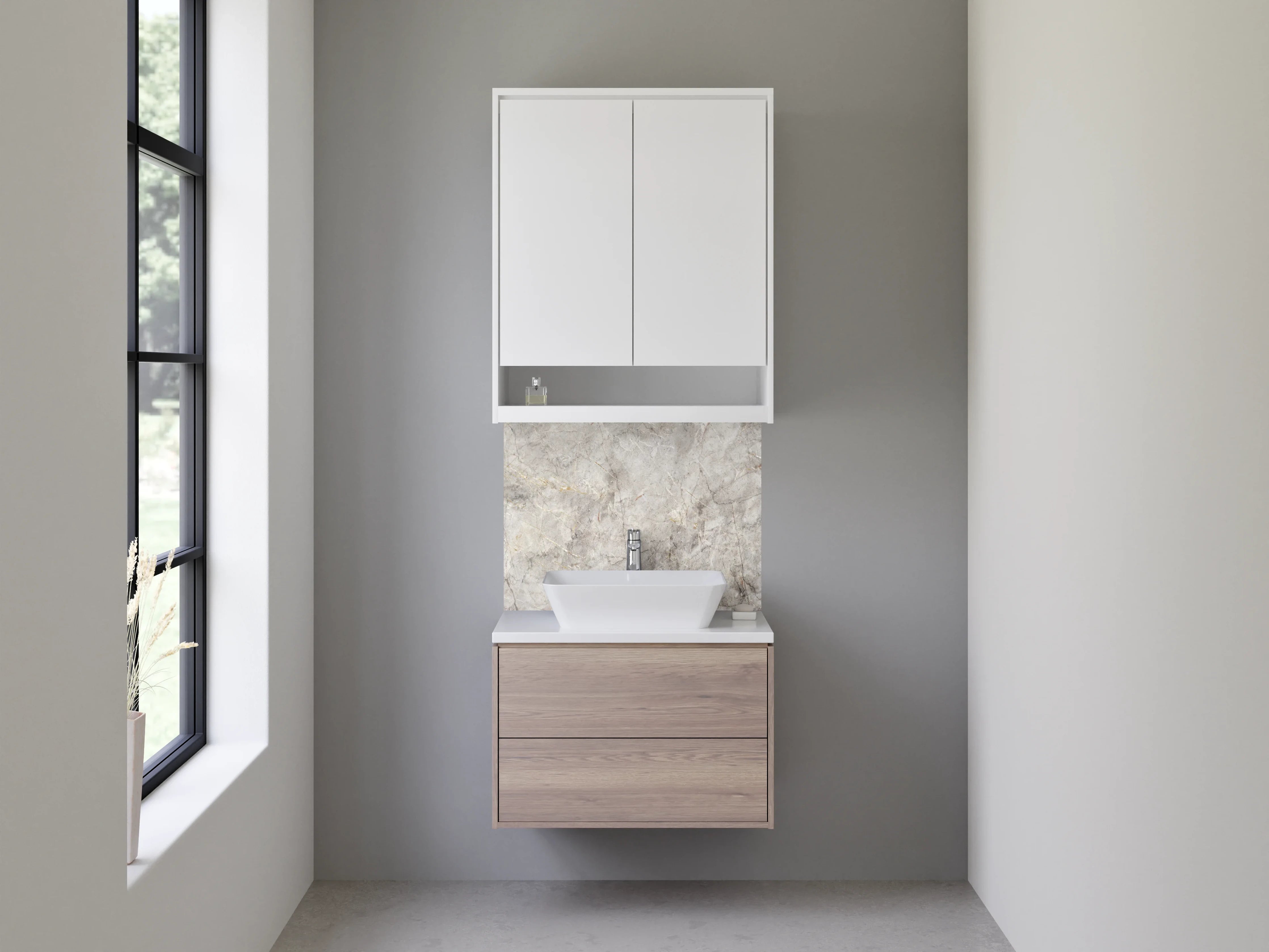 Waschbecken-Rückwand - Beiger Marmor-Textur mit grauer Struktur