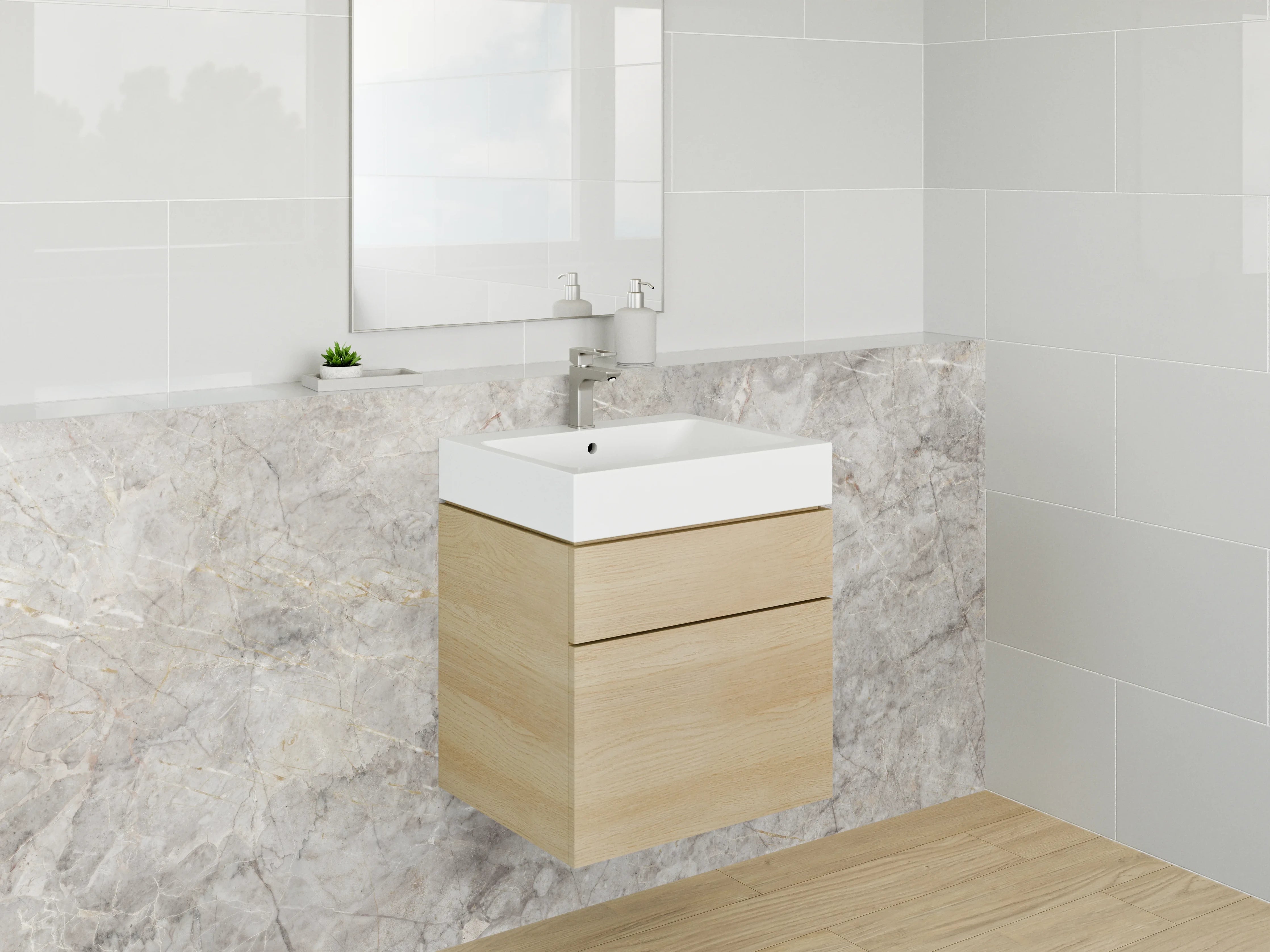 Waschbecken-Rückwand - Beiger Marmor-Textur mit grauer Struktur