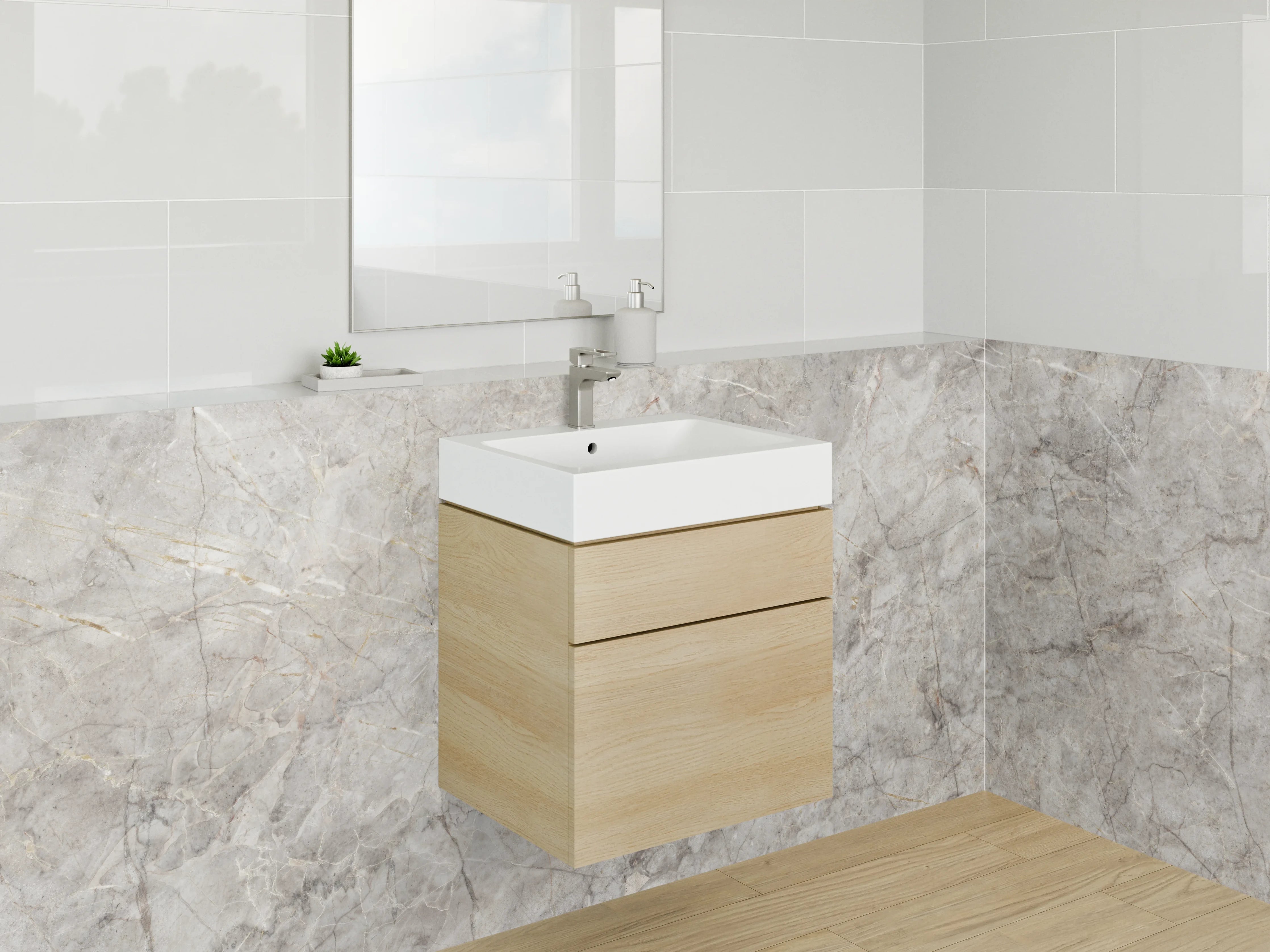 Waschbecken-Rückwand - Beiger Marmor-Textur mit grauer Struktur