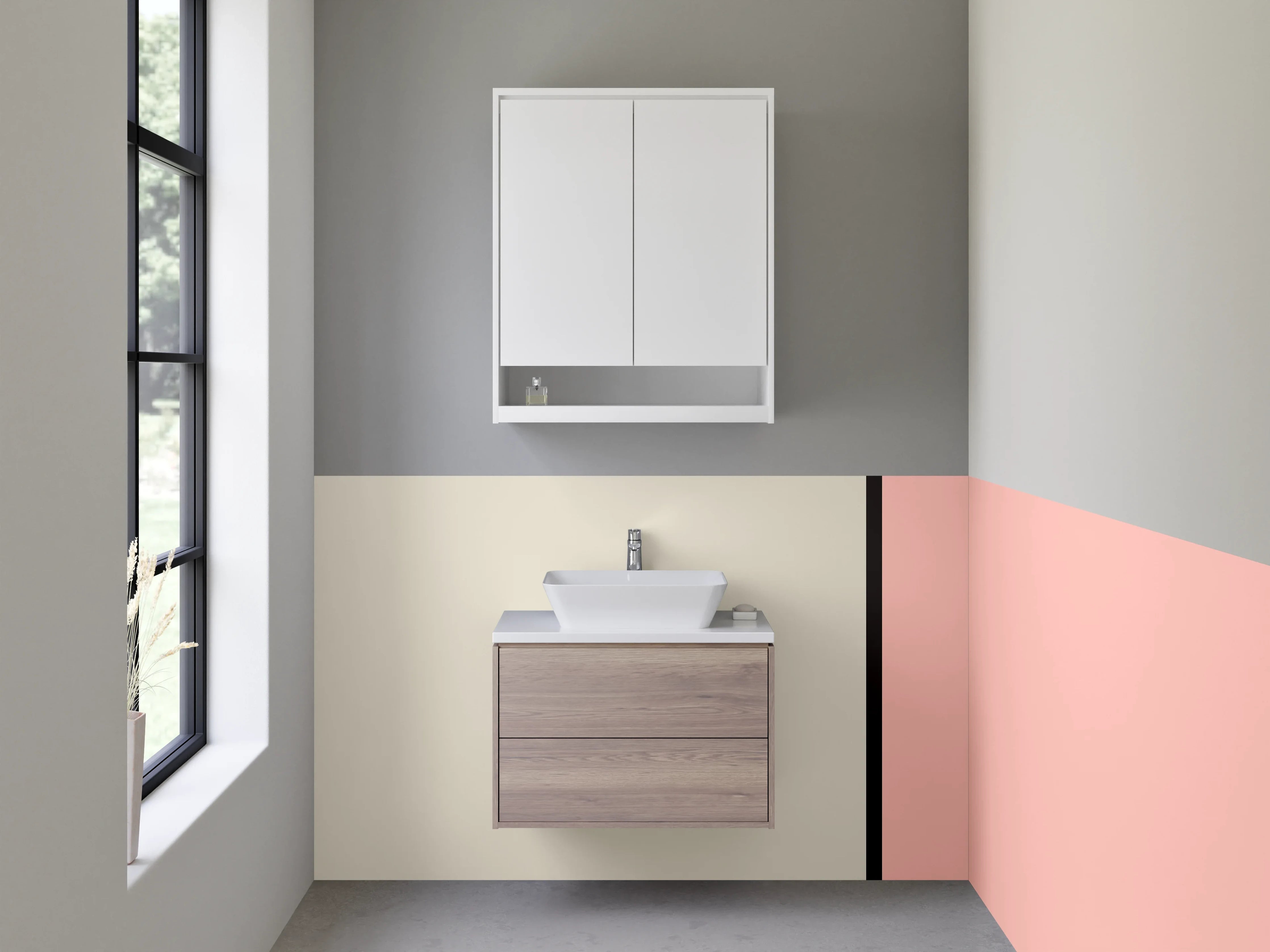 Waschbecken-Rückwand - Beiger und rosafarbener Farbverlauf