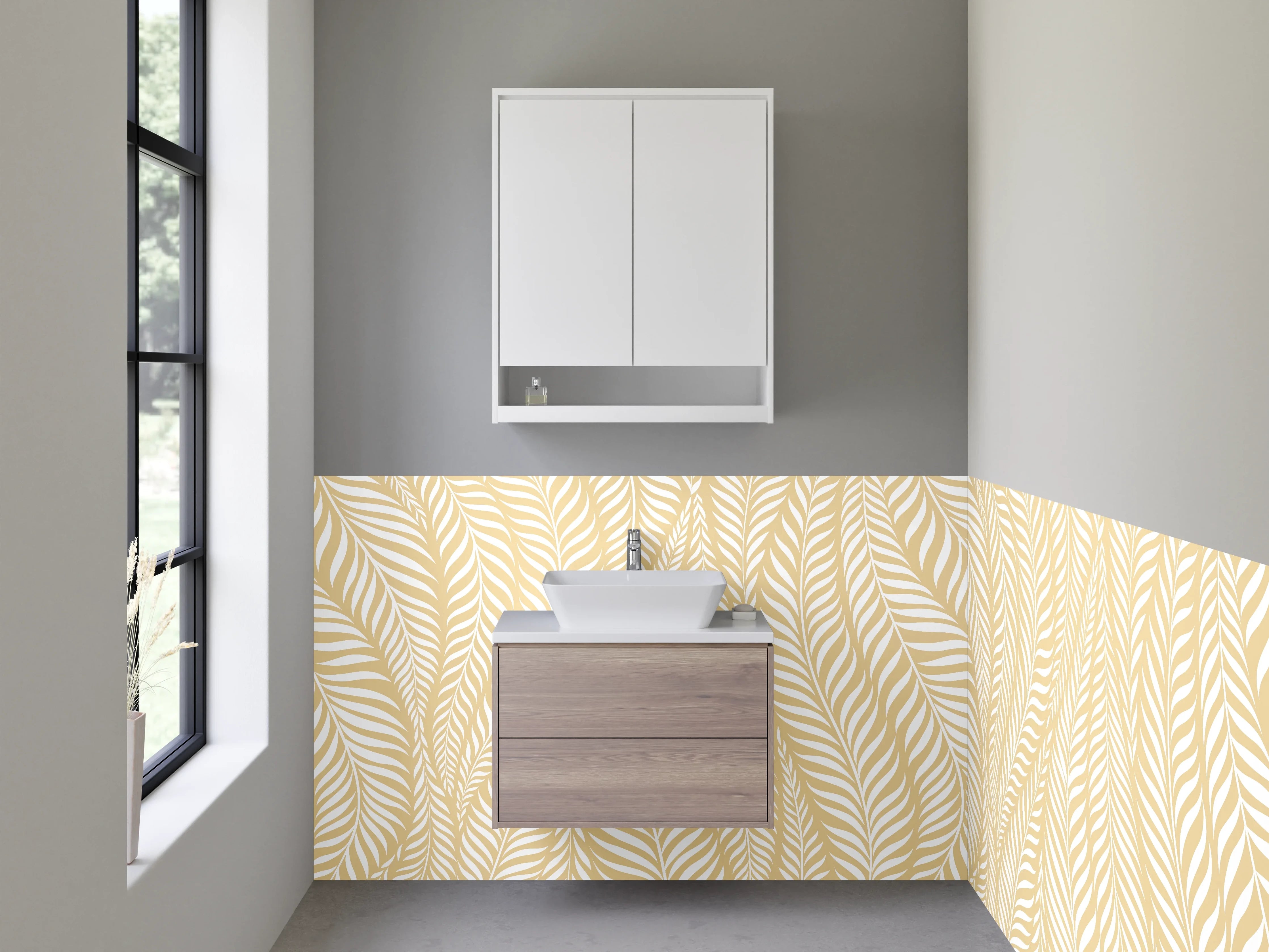 Waschbecken-Rückwand - Beiges Blätter Muster Retro