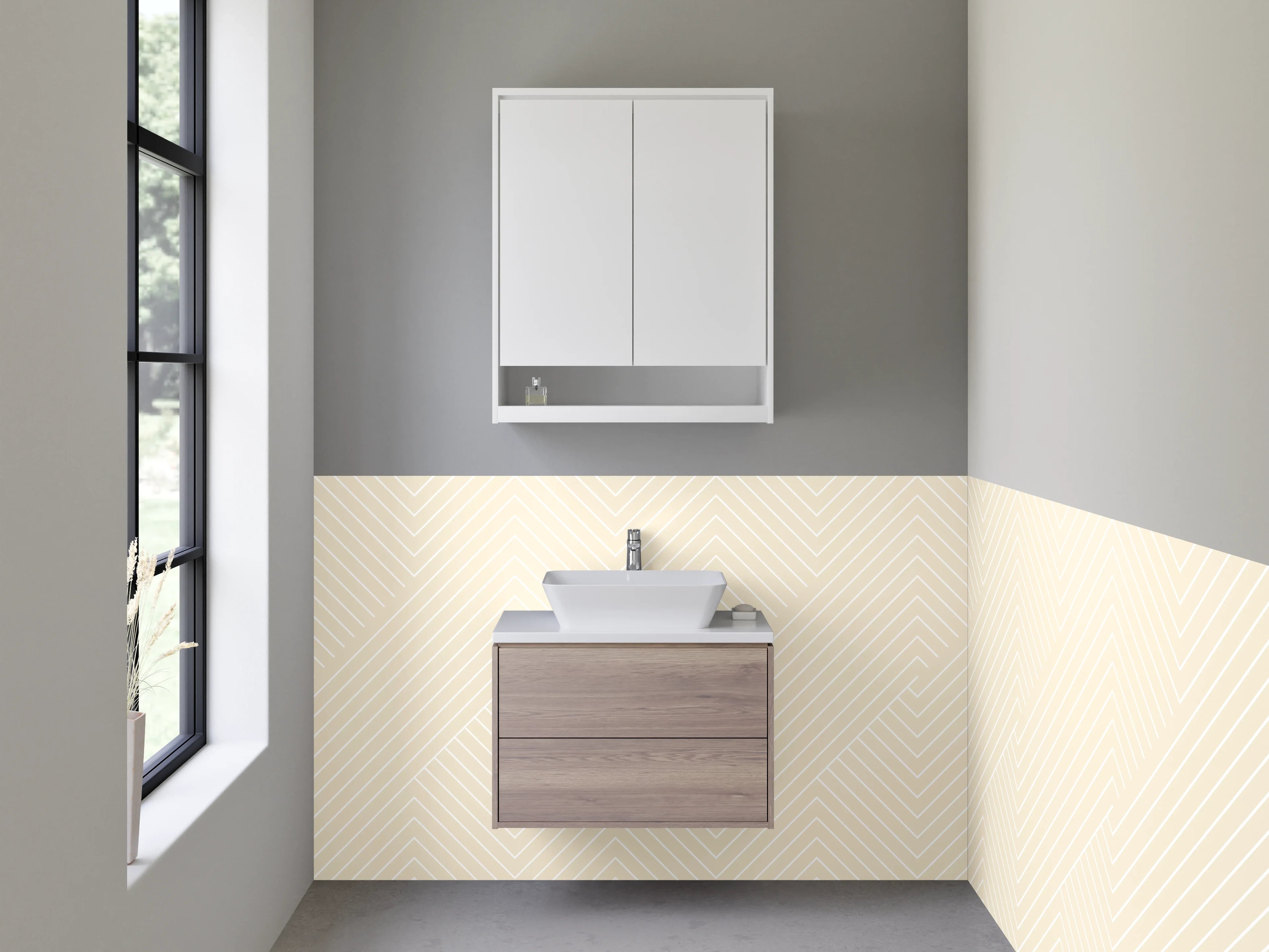 Waschbecken-Rückwand - Beiges Chevron-Muster modern