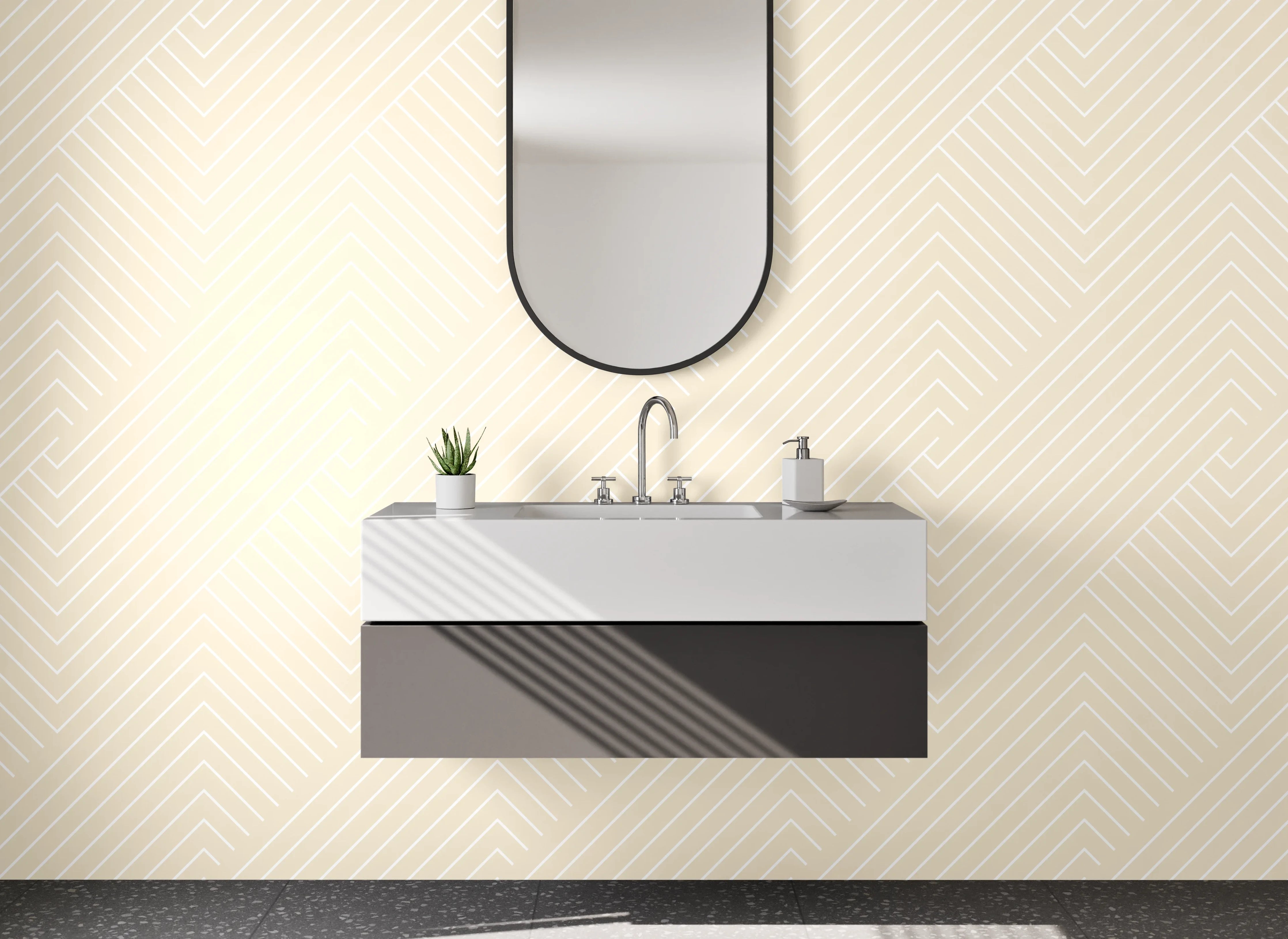 Waschbecken-Rückwand - Beiges Chevron-Muster modern