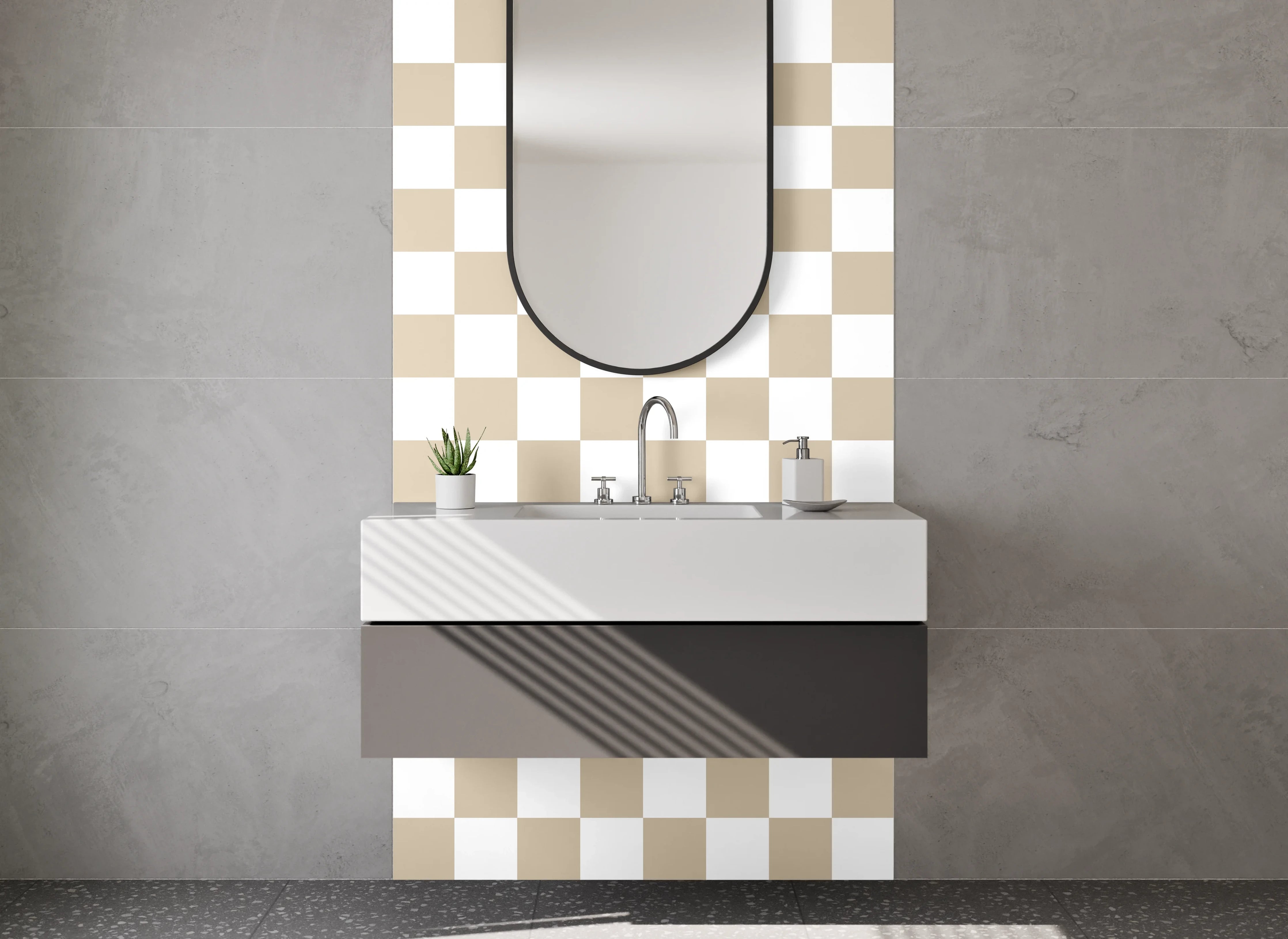 Waschbecken-Rückwand - Beiges Karo-Muster Fliesen Design