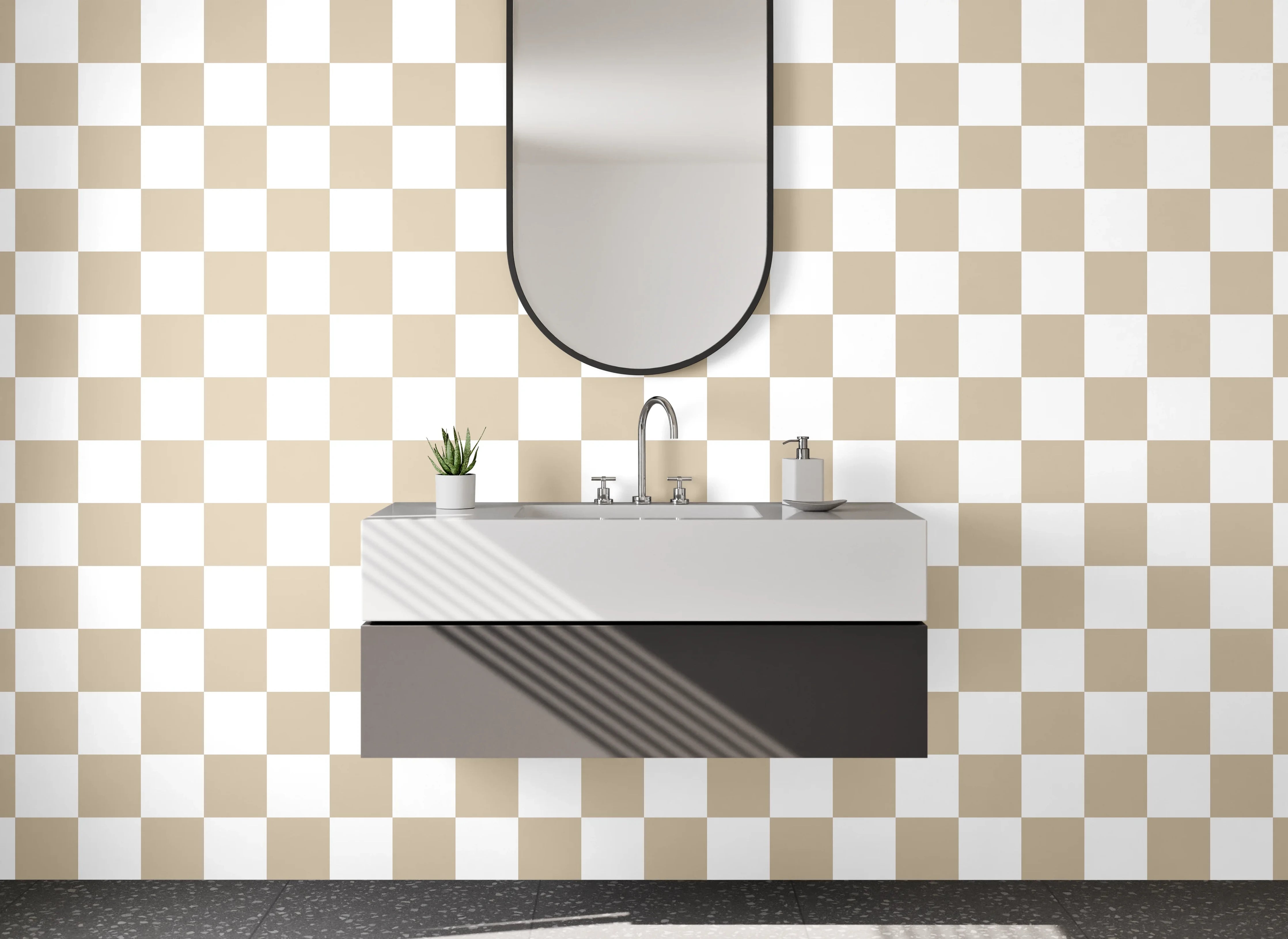 Waschbecken-Rückwand - Beiges Karo-Muster Fliesen Design