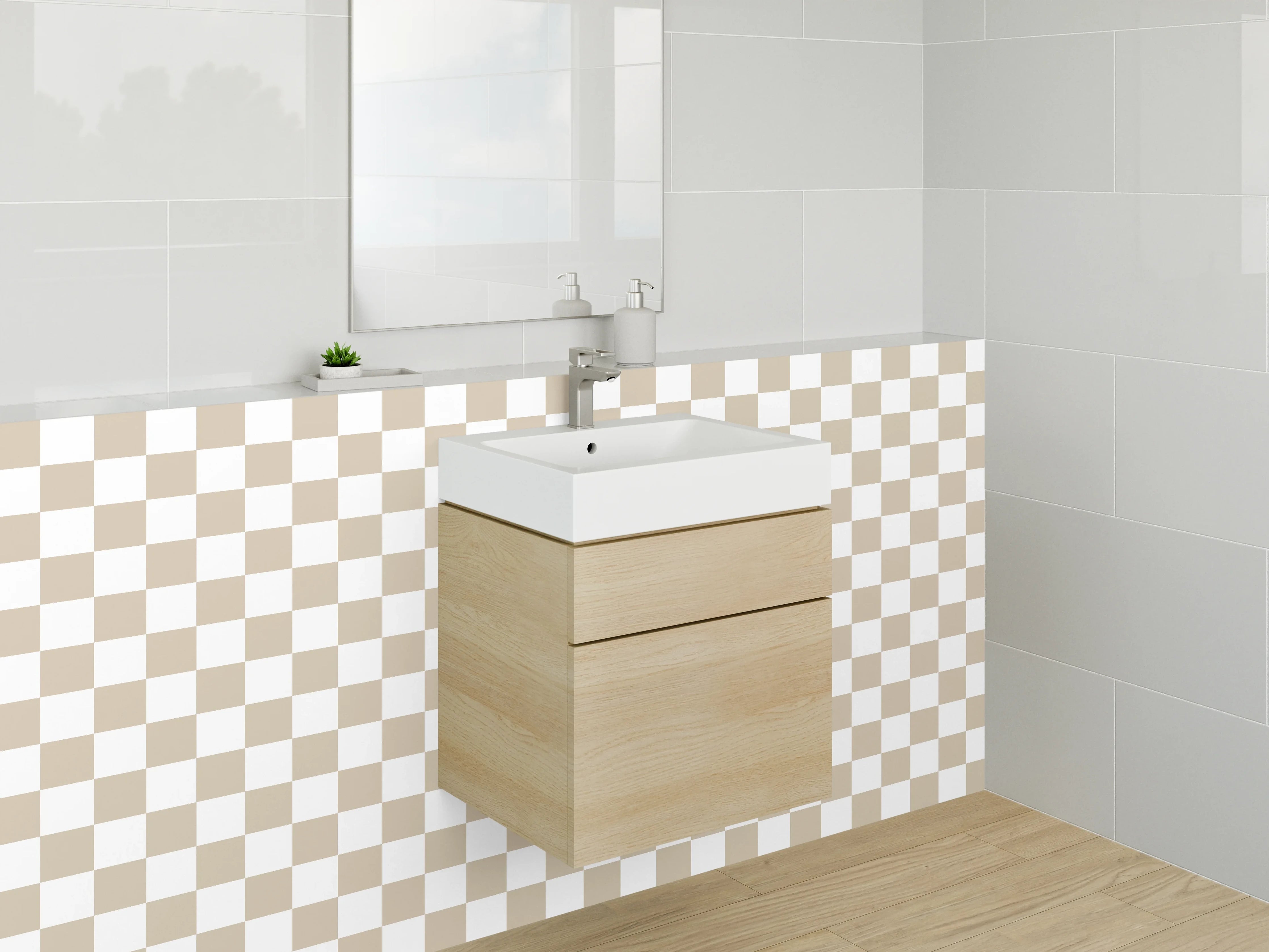 Waschbecken-Rückwand - Beiges Karo-Muster Fliesen Design