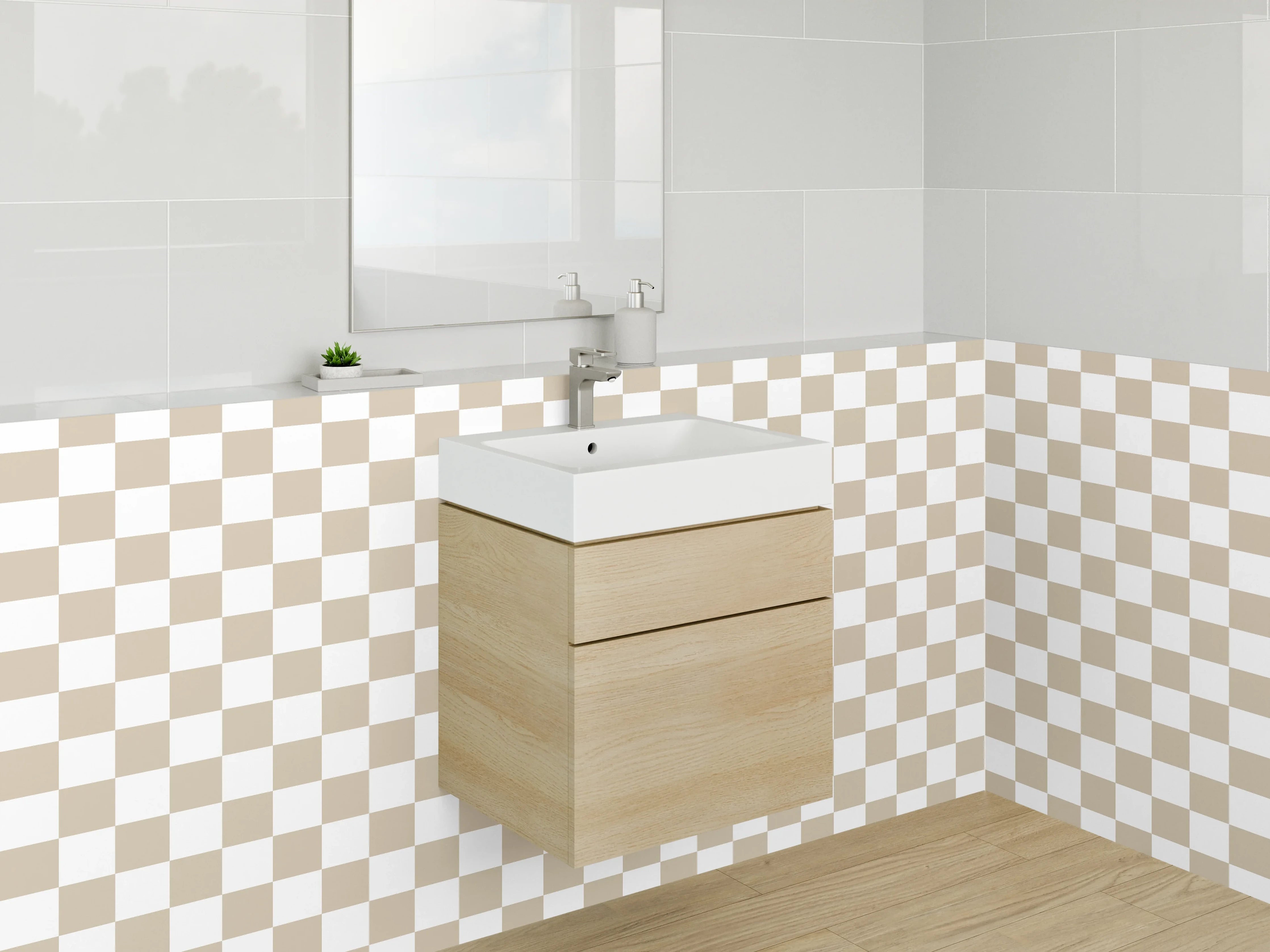 Waschbecken-Rückwand - Beiges Karo-Muster Fliesen Design