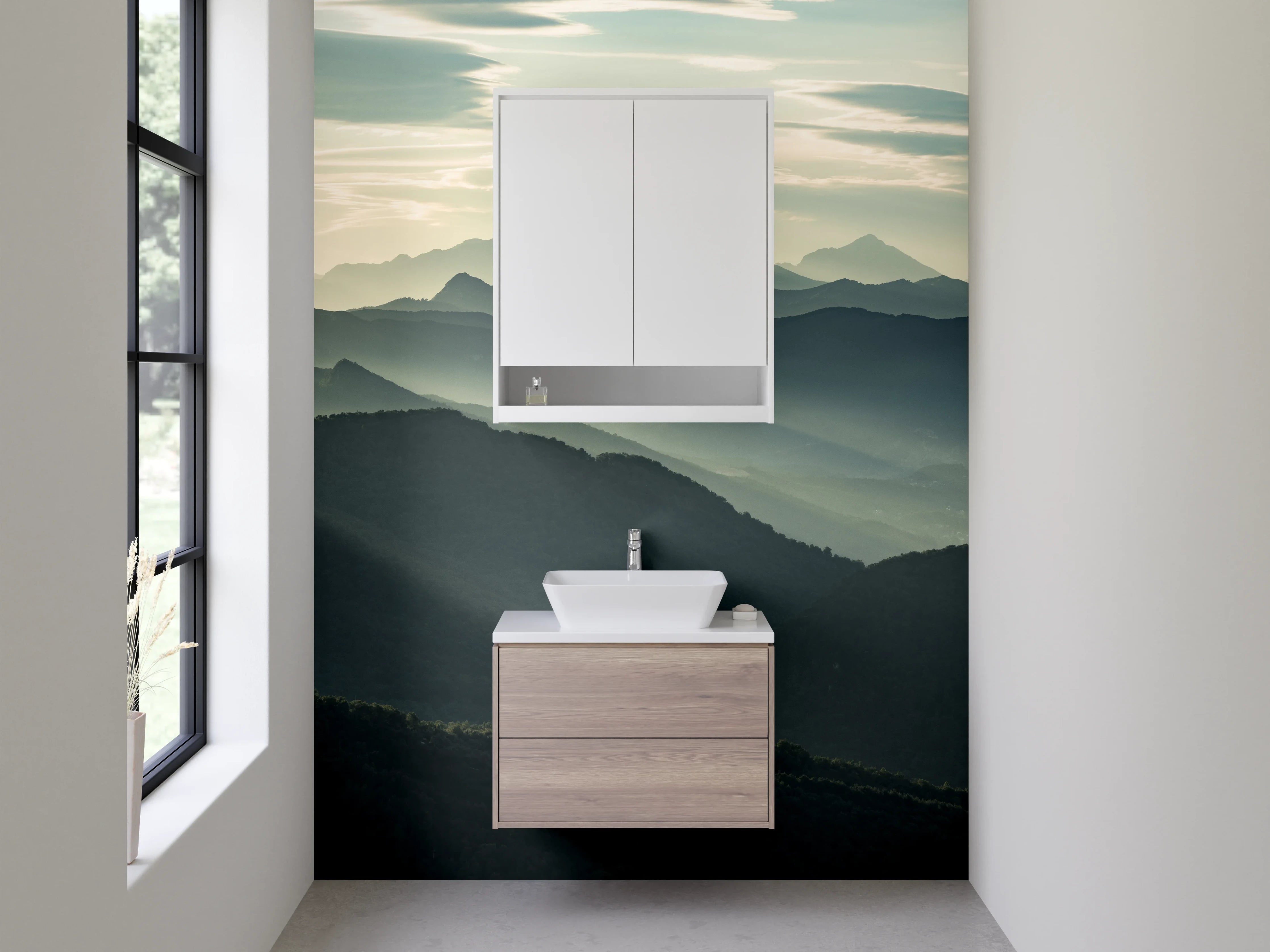 Waschbecken-Rückwand - Berge im Dämmerlicht