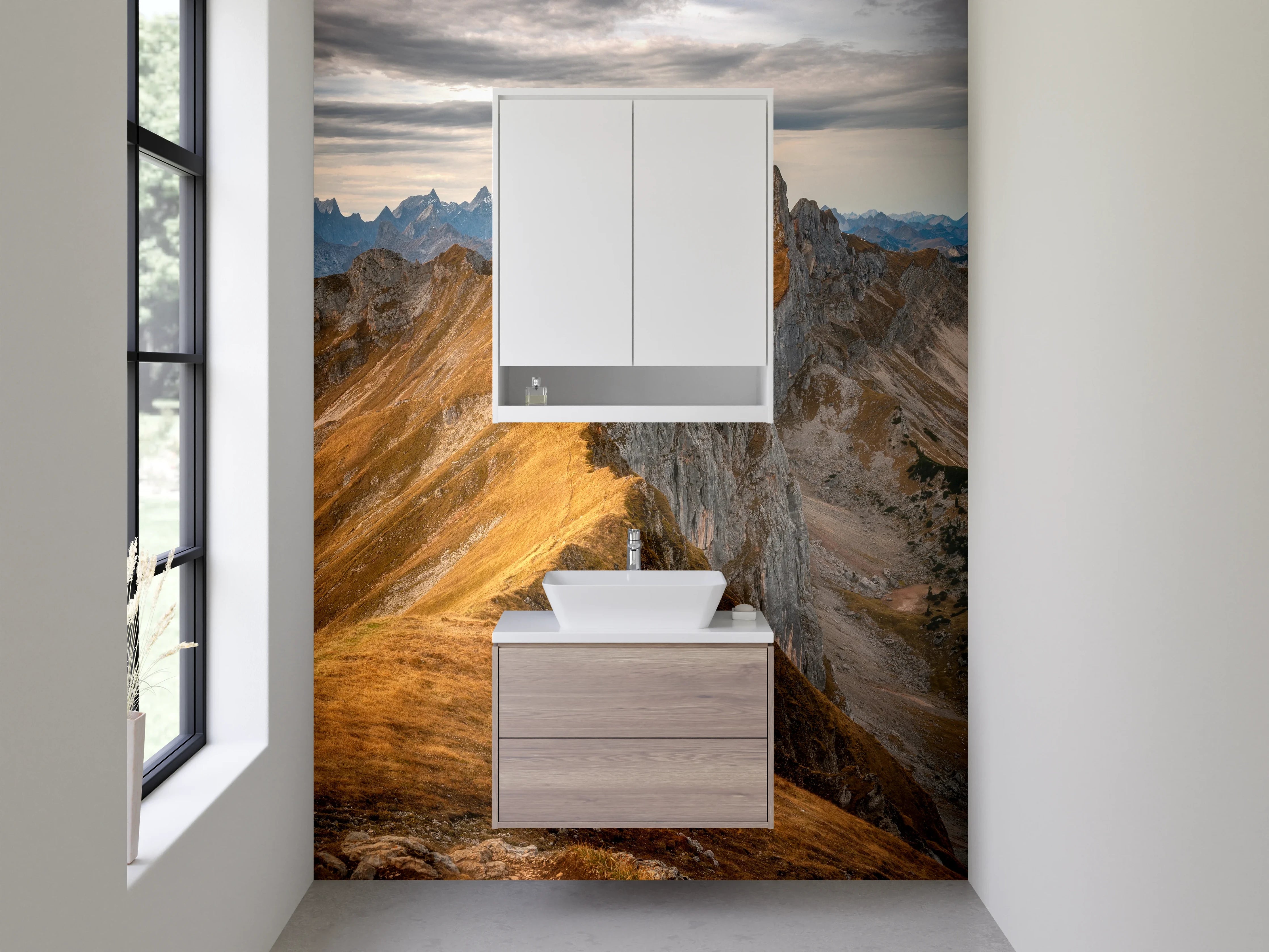 Waschbecken-Rückwand - Berglandschaft mit goldfarbenen Gipfeln
