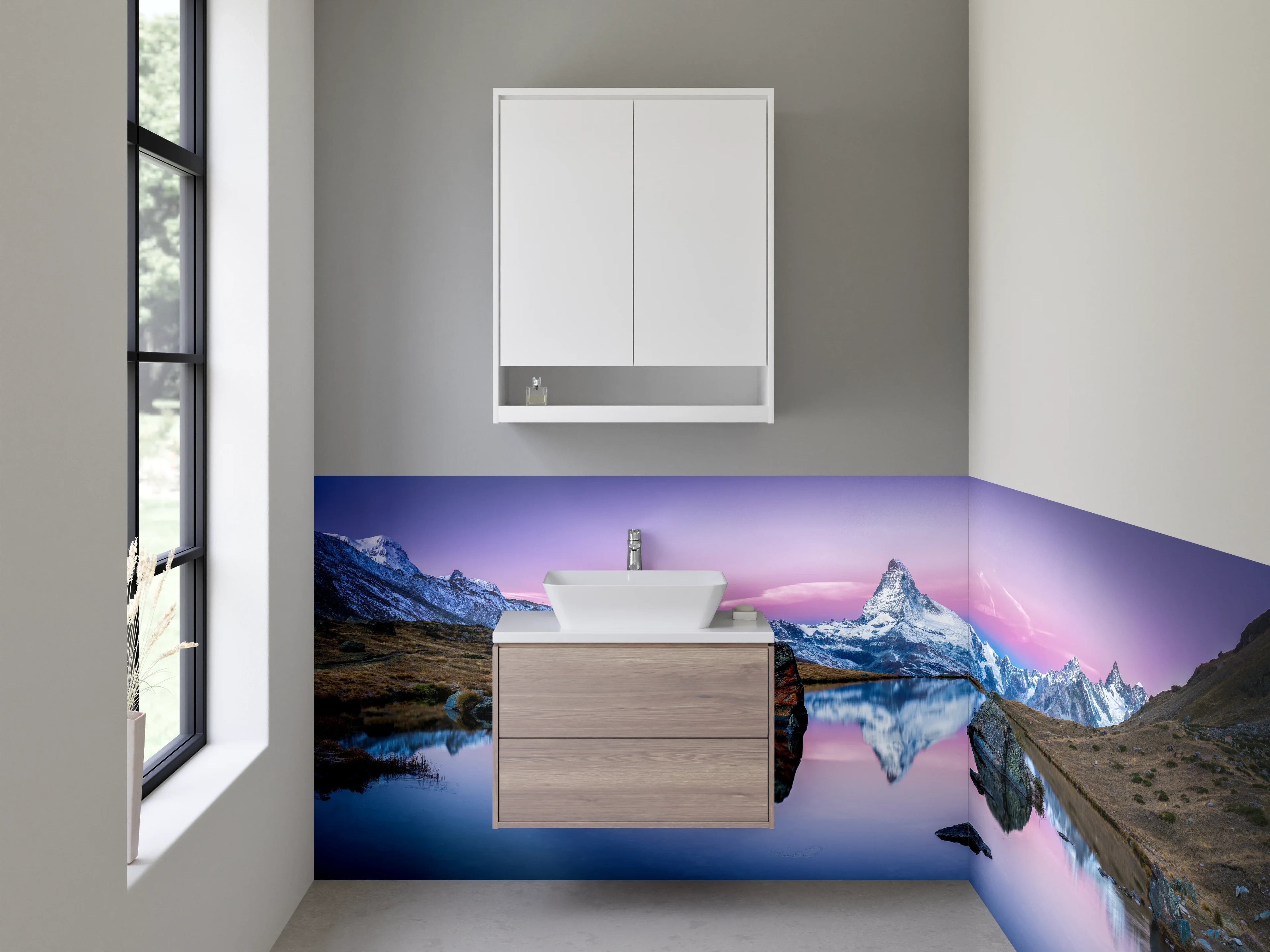 Waschbecken-Rückwand - Bergpanorama am Matterhorn See