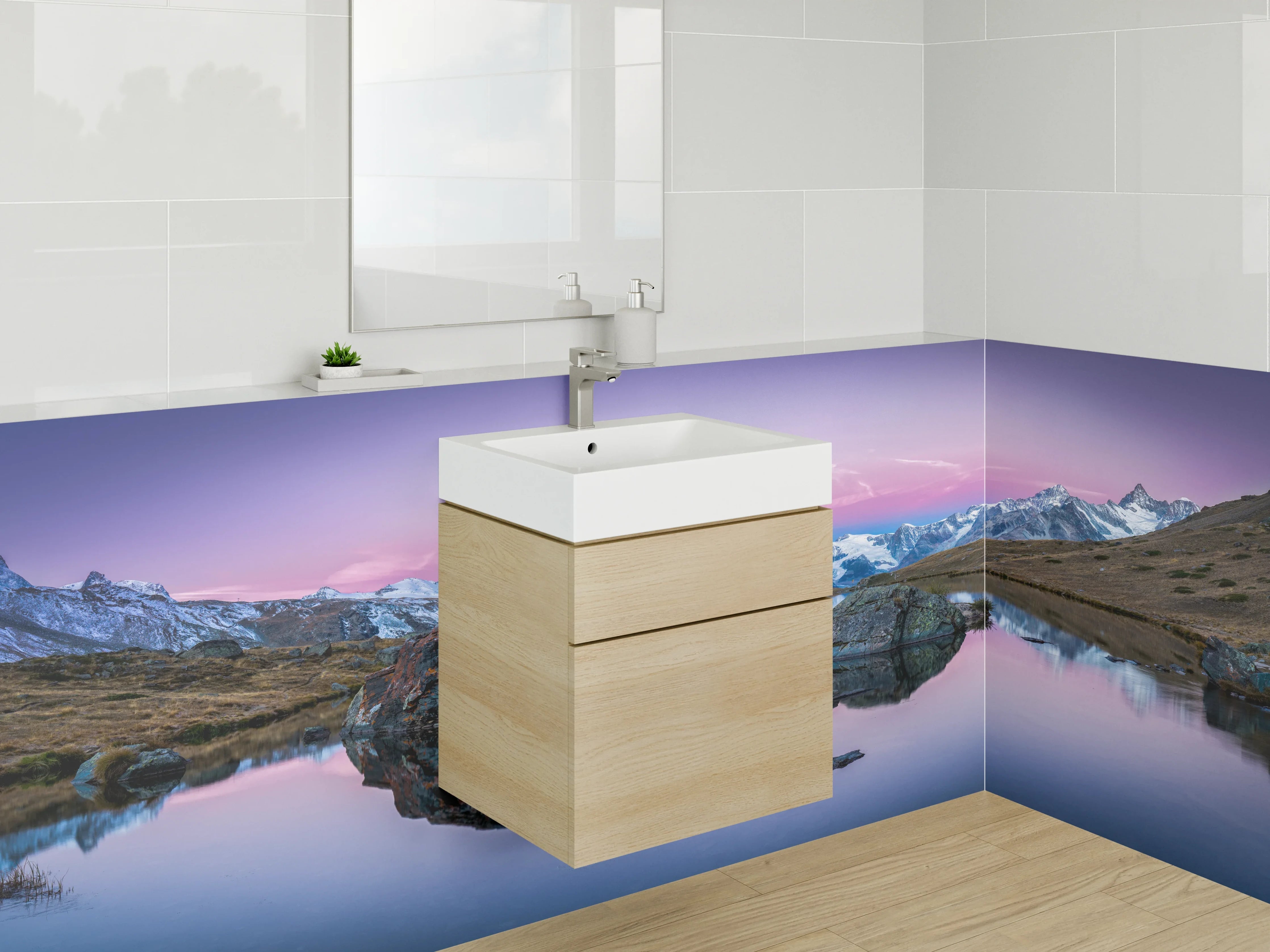 Waschbecken-Rückwand - Bergpanorama am Matterhorn See