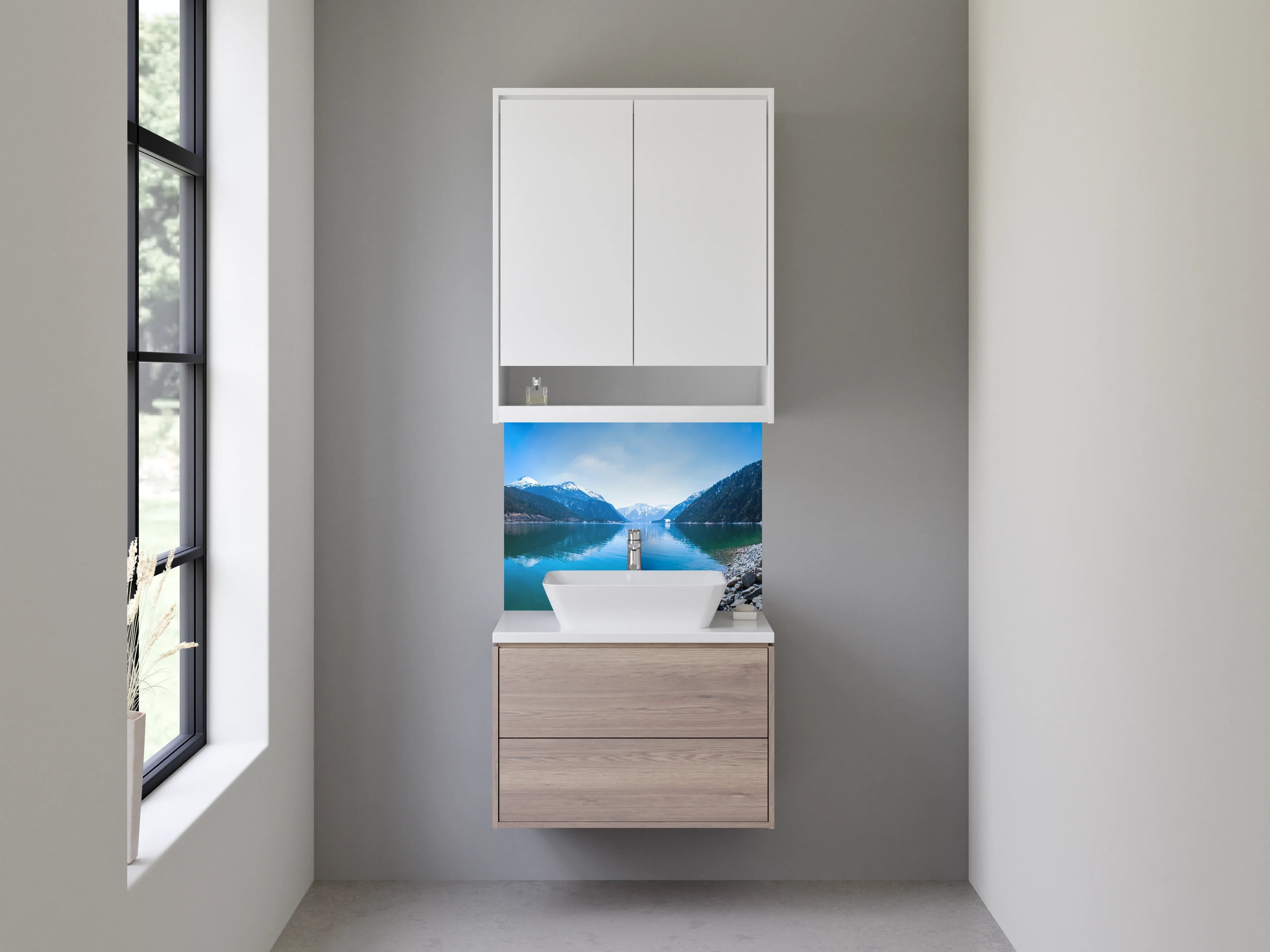 Waschbecken-Rückwand - Bergsee Panorama Natur Fototapete