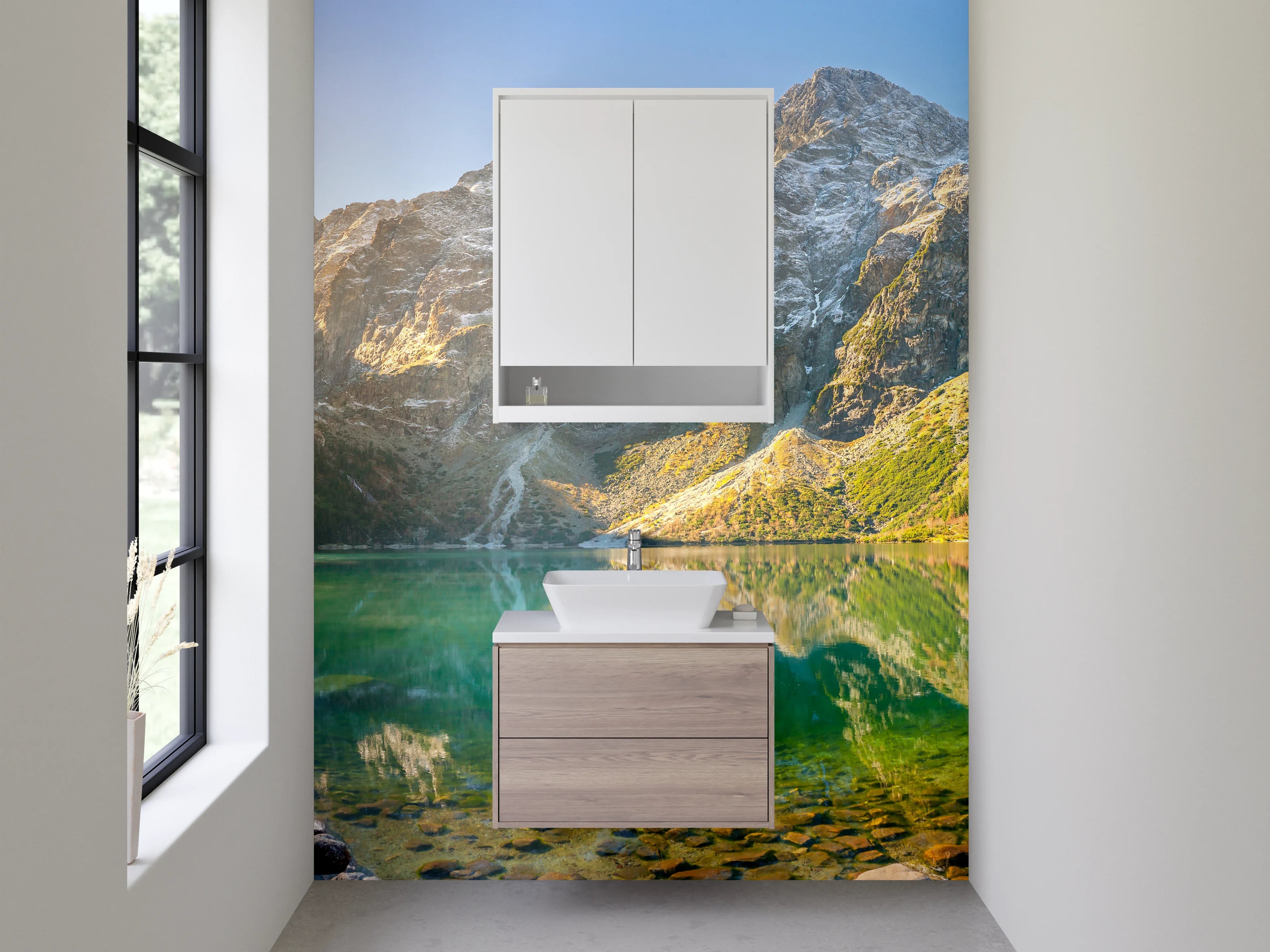 Waschbecken-Rückwand - Bergsee in sonniger Morgenstimmung