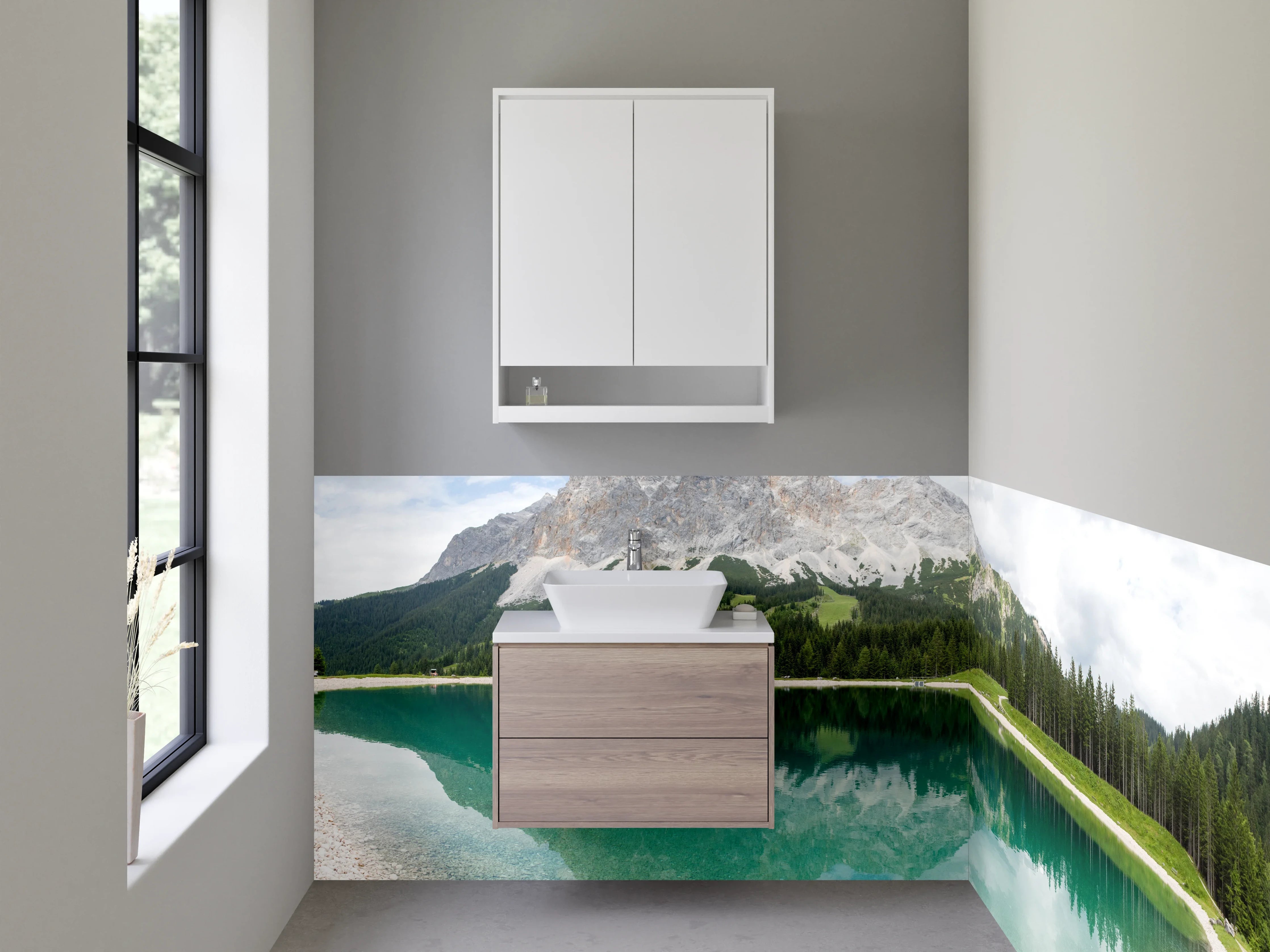 Waschbecken-Rückwand - Bergsee mit reflexionsreicher Landschaft