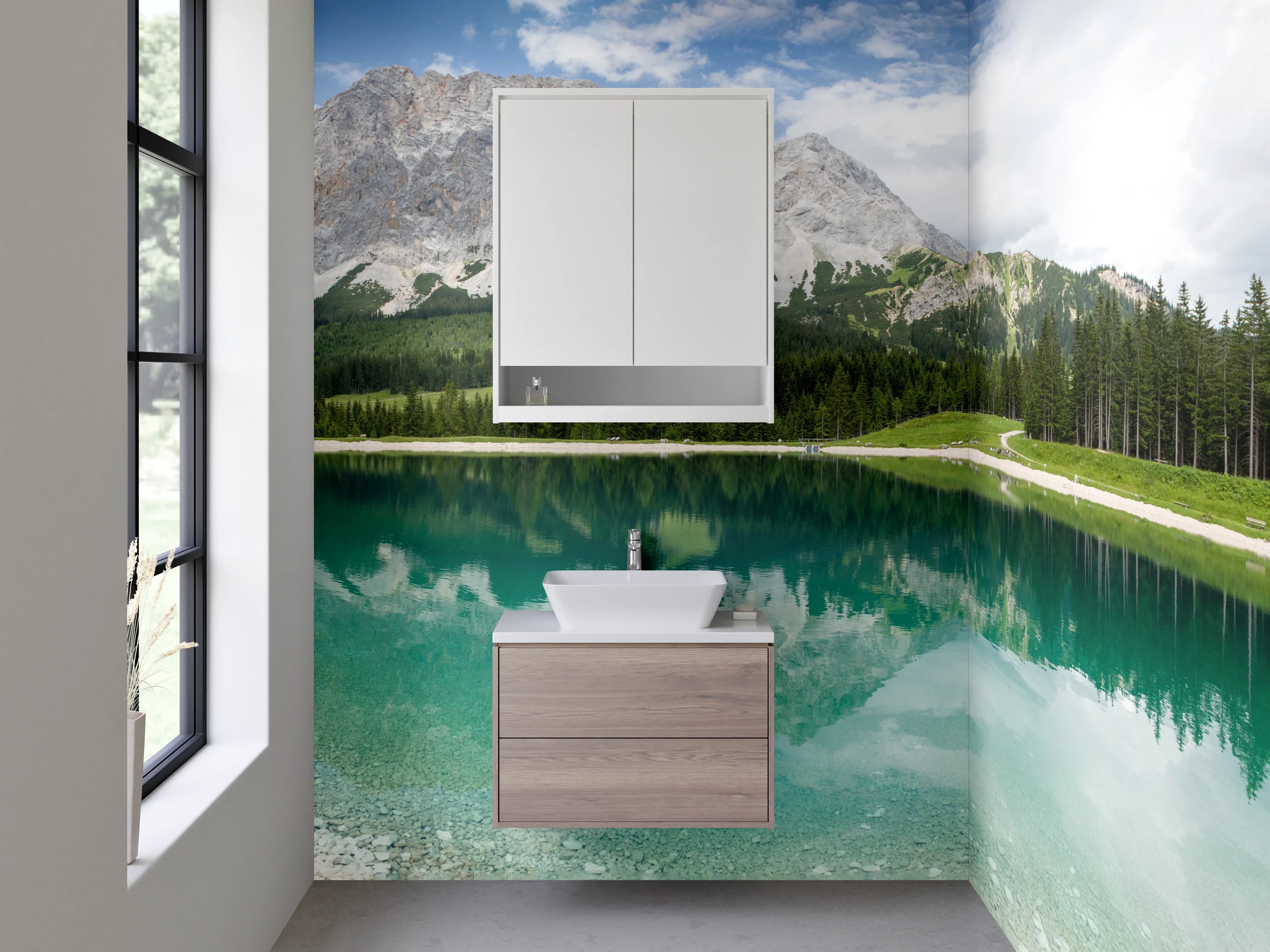 Waschbecken-Rückwand - Bergsee mit reflexionsreicher Landschaft