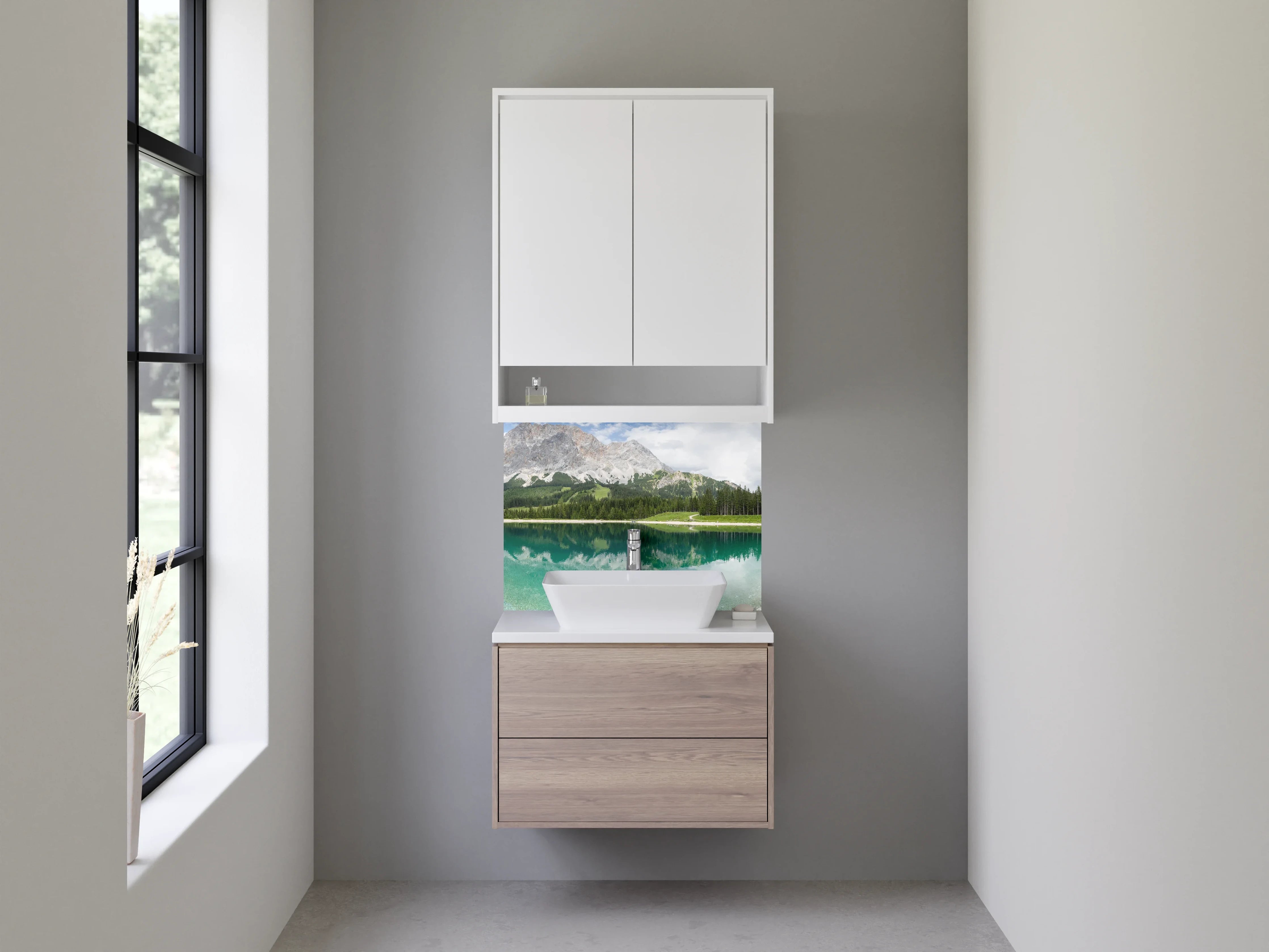 Waschbecken-Rückwand - Bergsee mit reflexionsreicher Landschaft