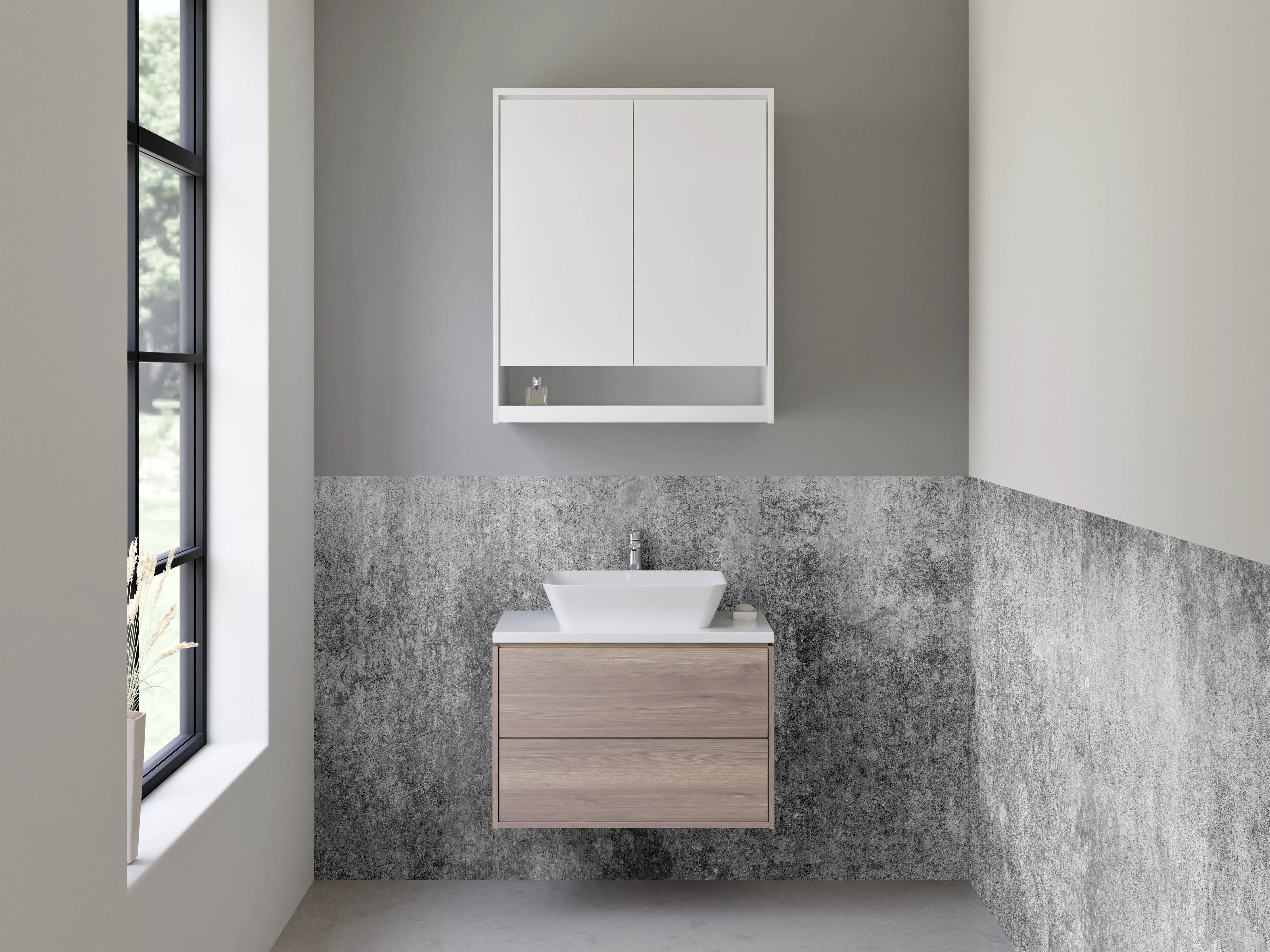 Waschbecken-Rückwand - Beton-Optik in Grau und Weiß