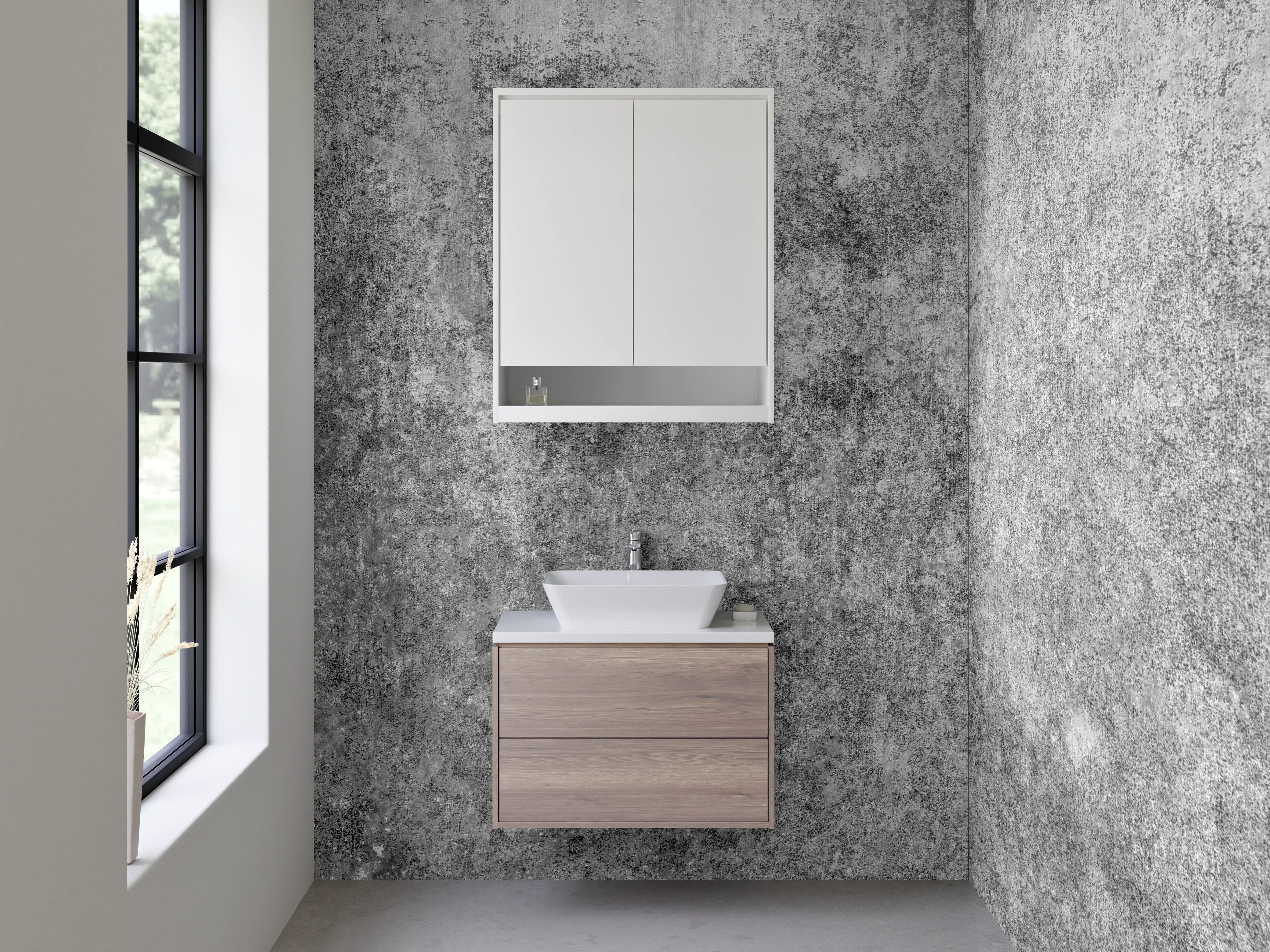 Waschbecken-Rückwand - Beton-Optik in Grau und Weiß