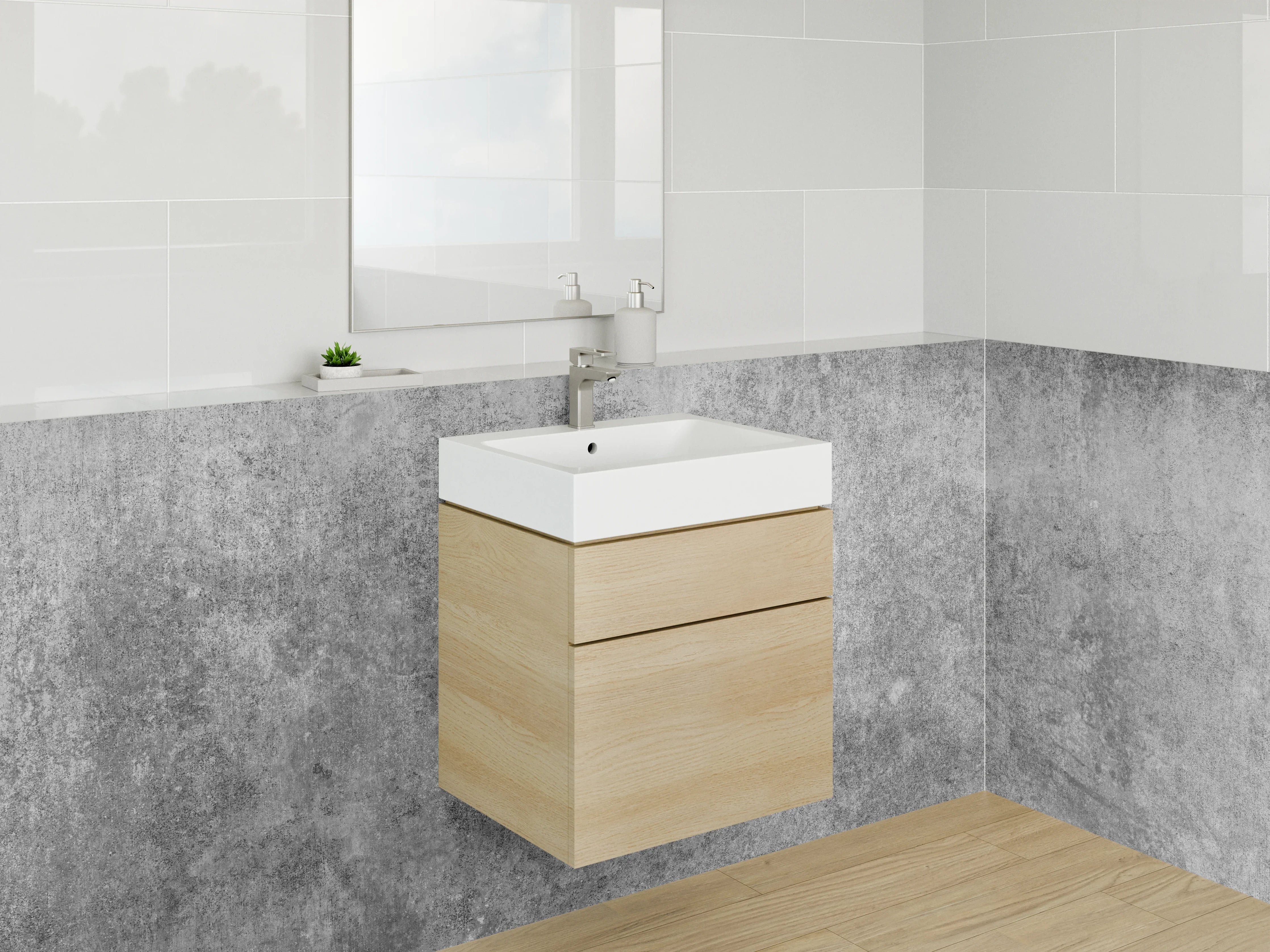 Waschbecken-Rückwand - Beton-Optik in Grau und Weiß
