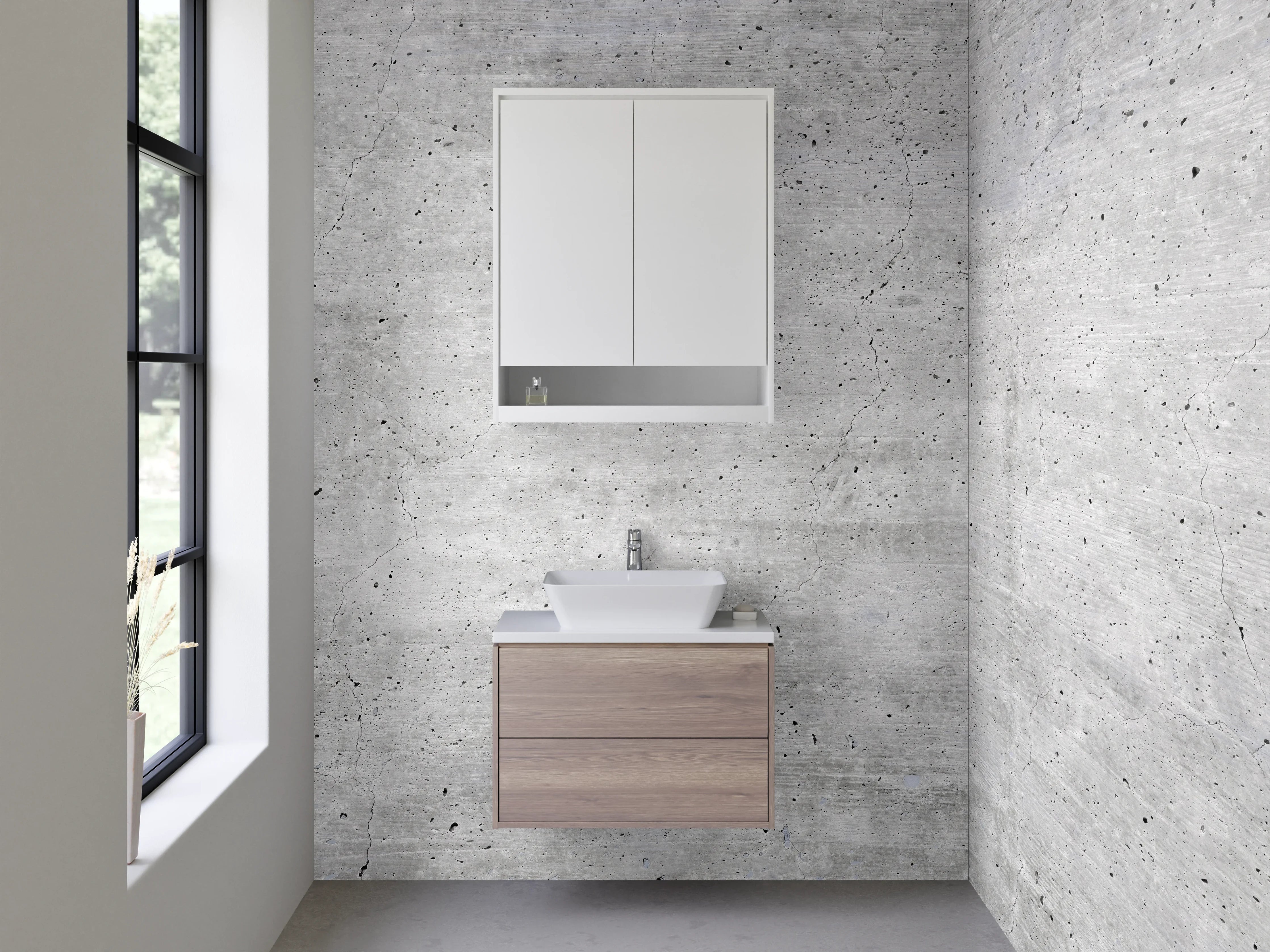 Waschbecken-Rückwand - Beton-Optik in Weiß und Grau