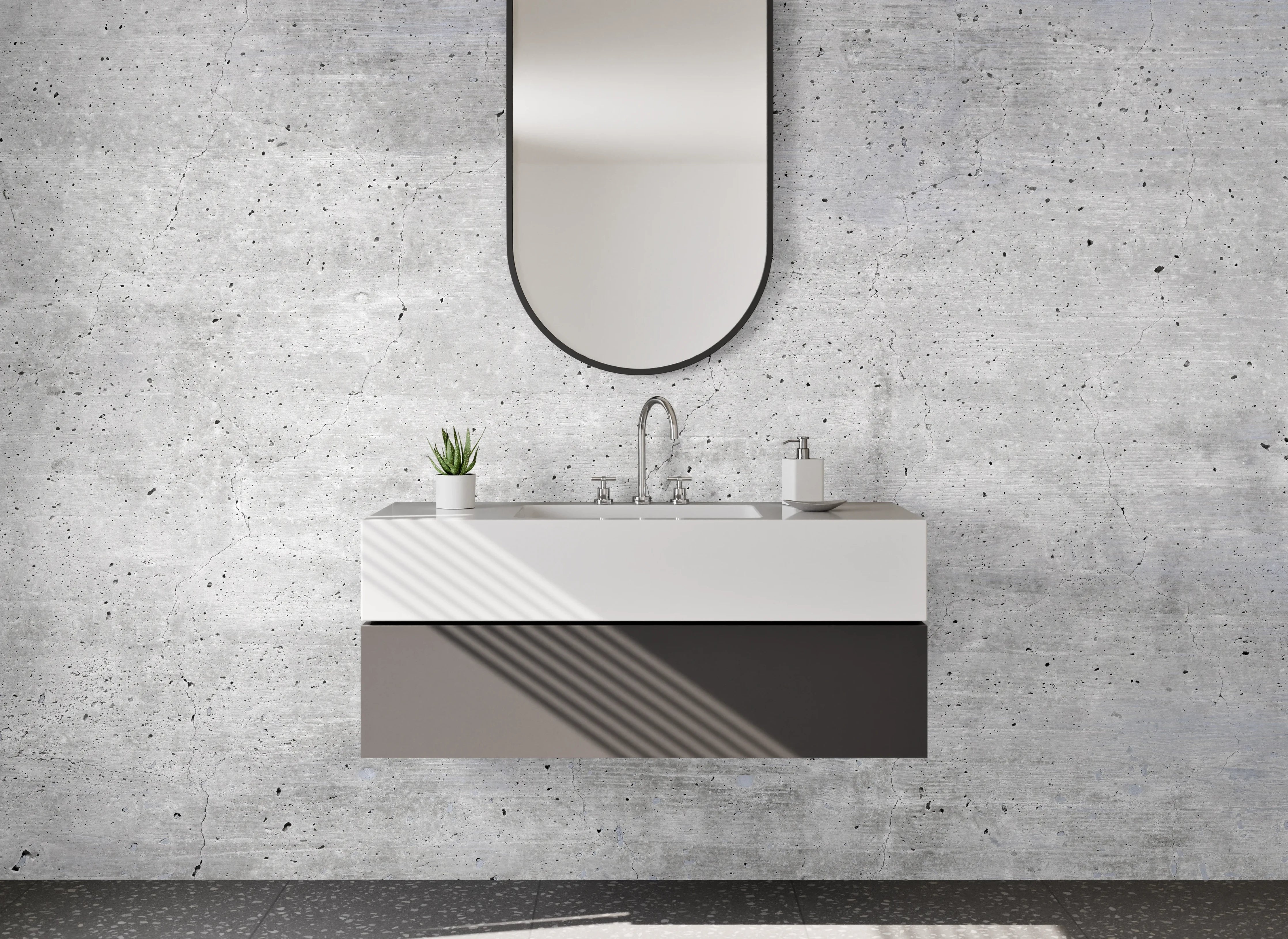 Waschbecken-Rückwand - Beton-Optik in Weiß und Grau