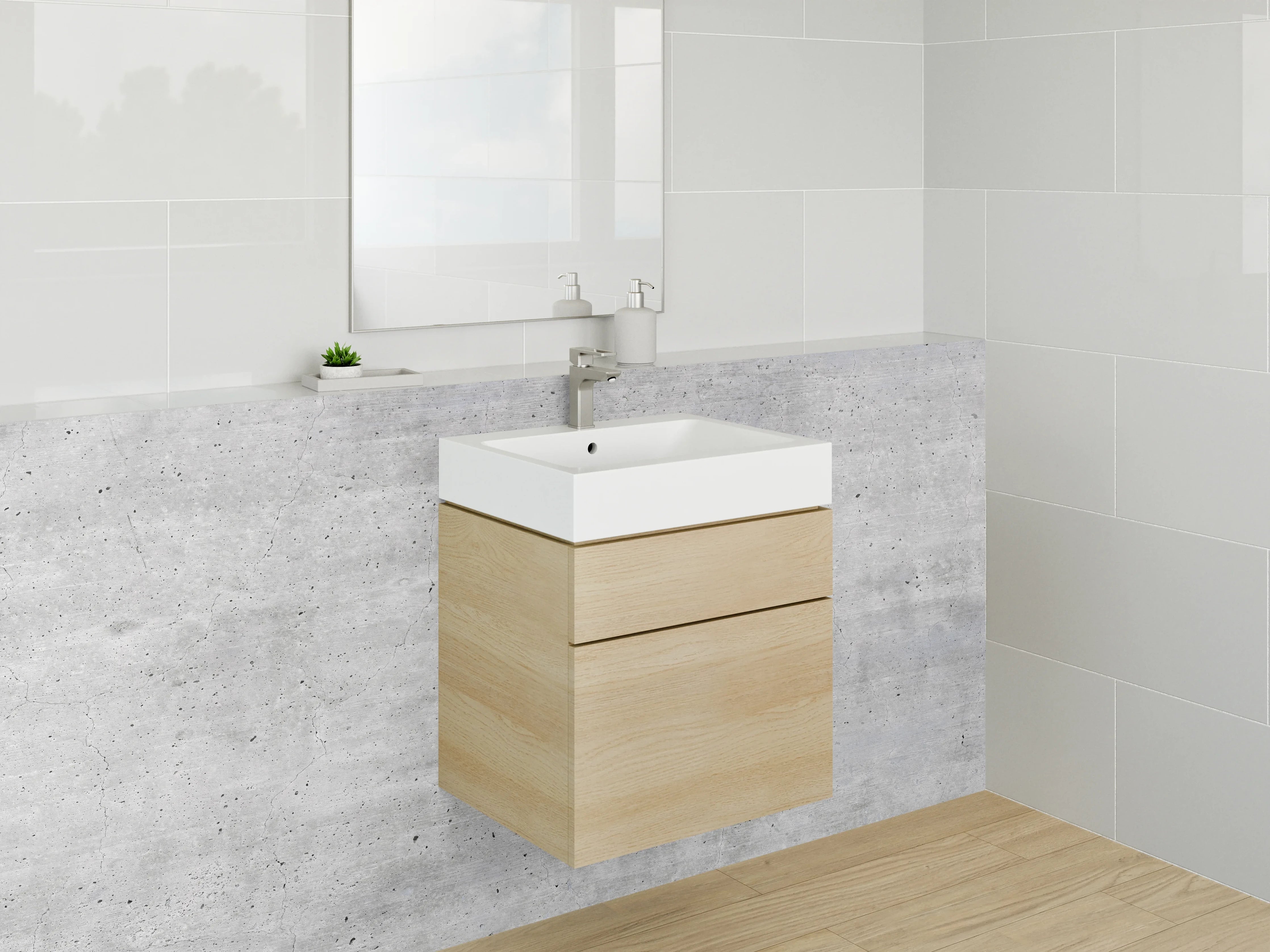 Waschbecken-Rückwand - Beton-Optik in Weiß und Grau