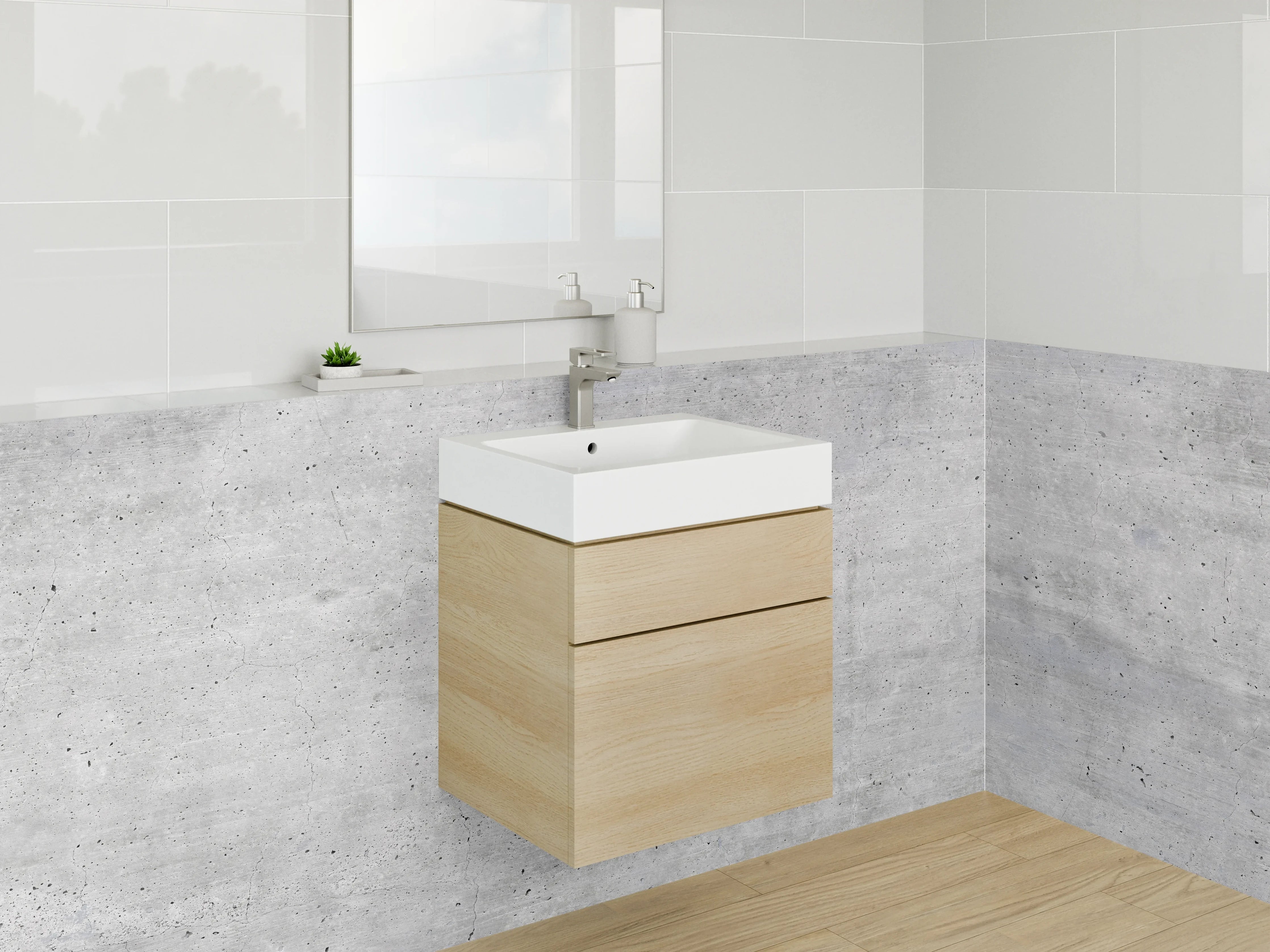 Waschbecken-Rückwand - Beton-Optik in Weiß und Grau