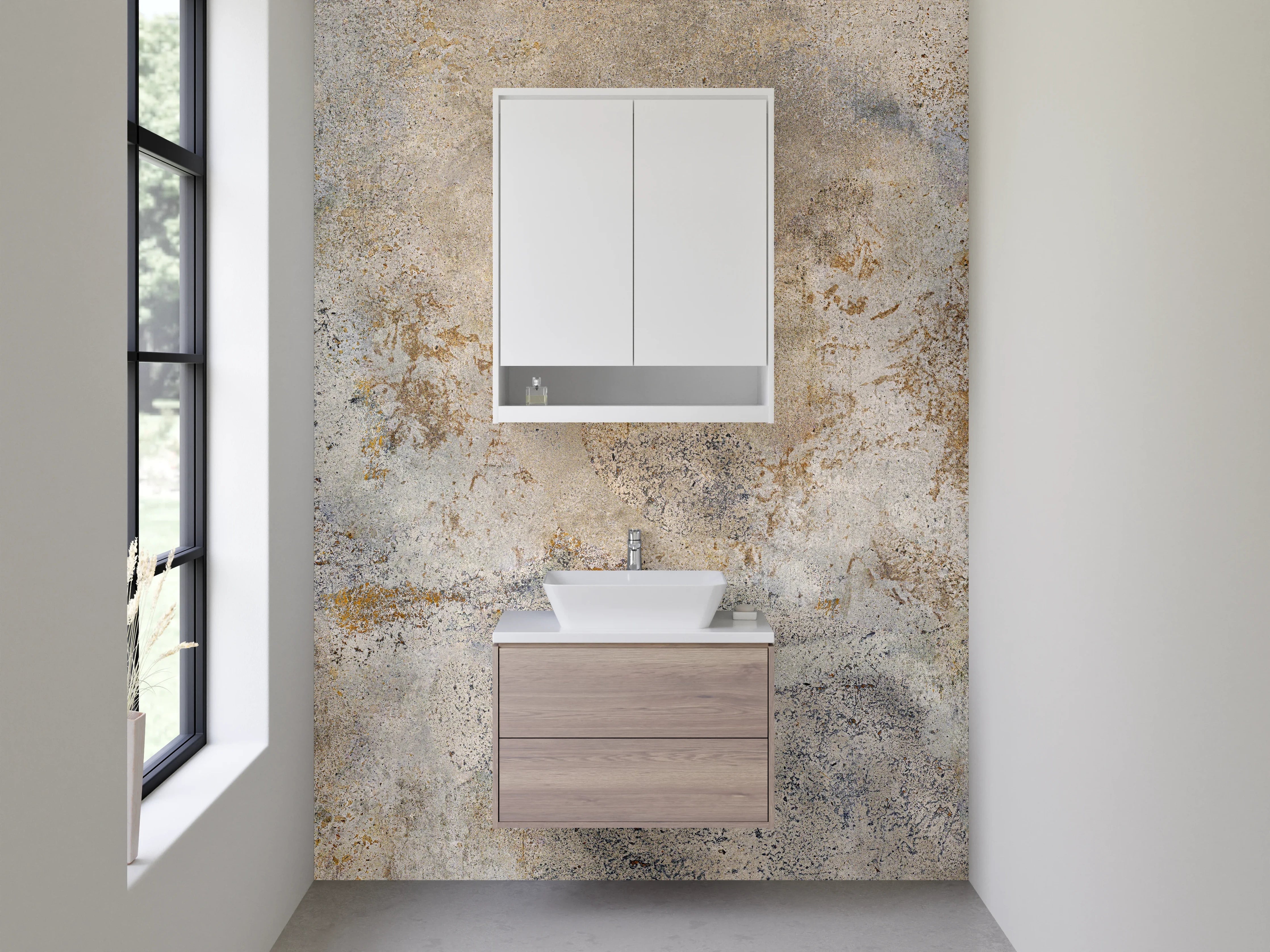 Waschbecken-Rückwand - Betonoptik Grau Beige Modern