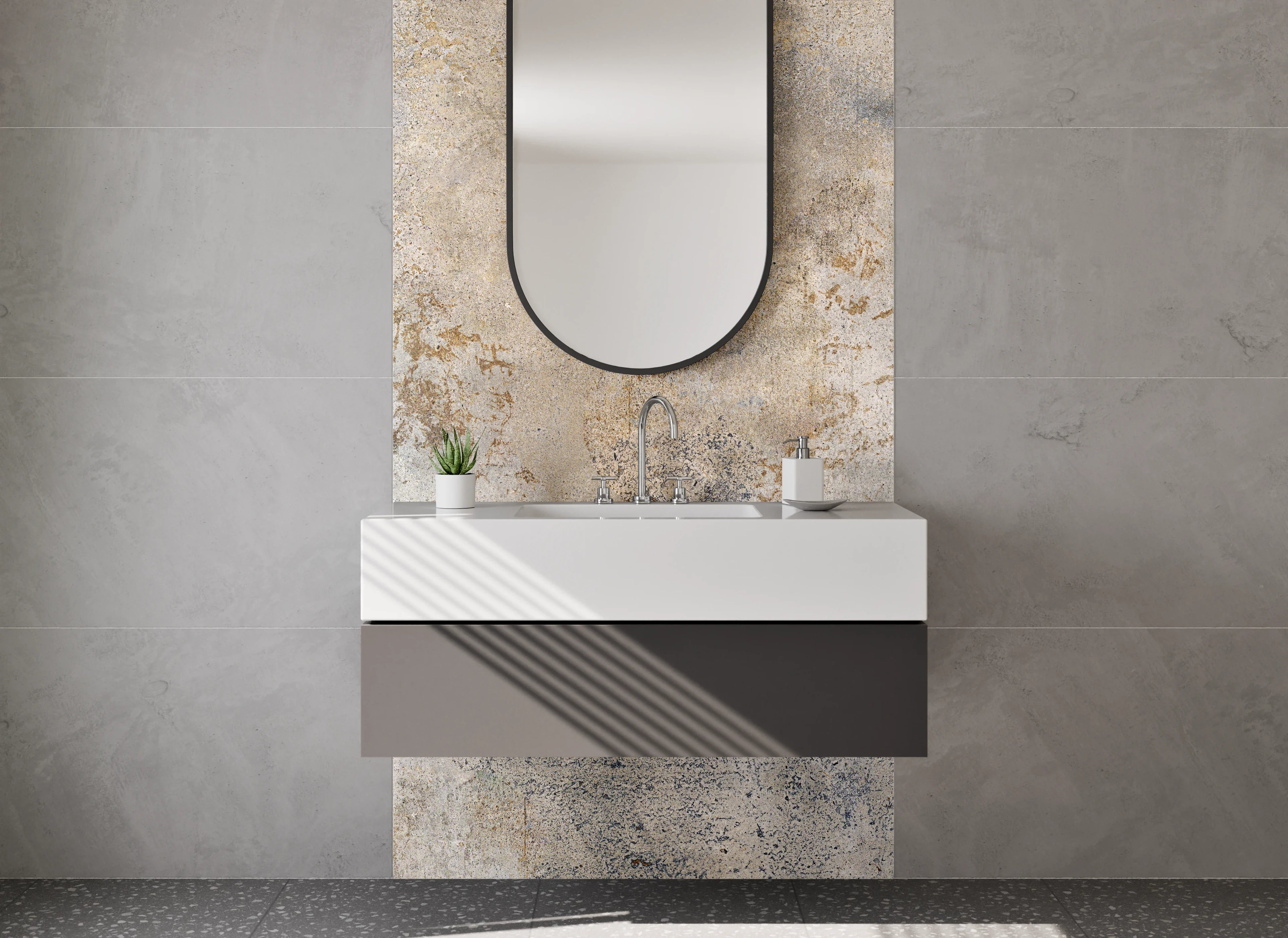 Waschbecken-Rückwand - Betonoptik Grau Beige Modern