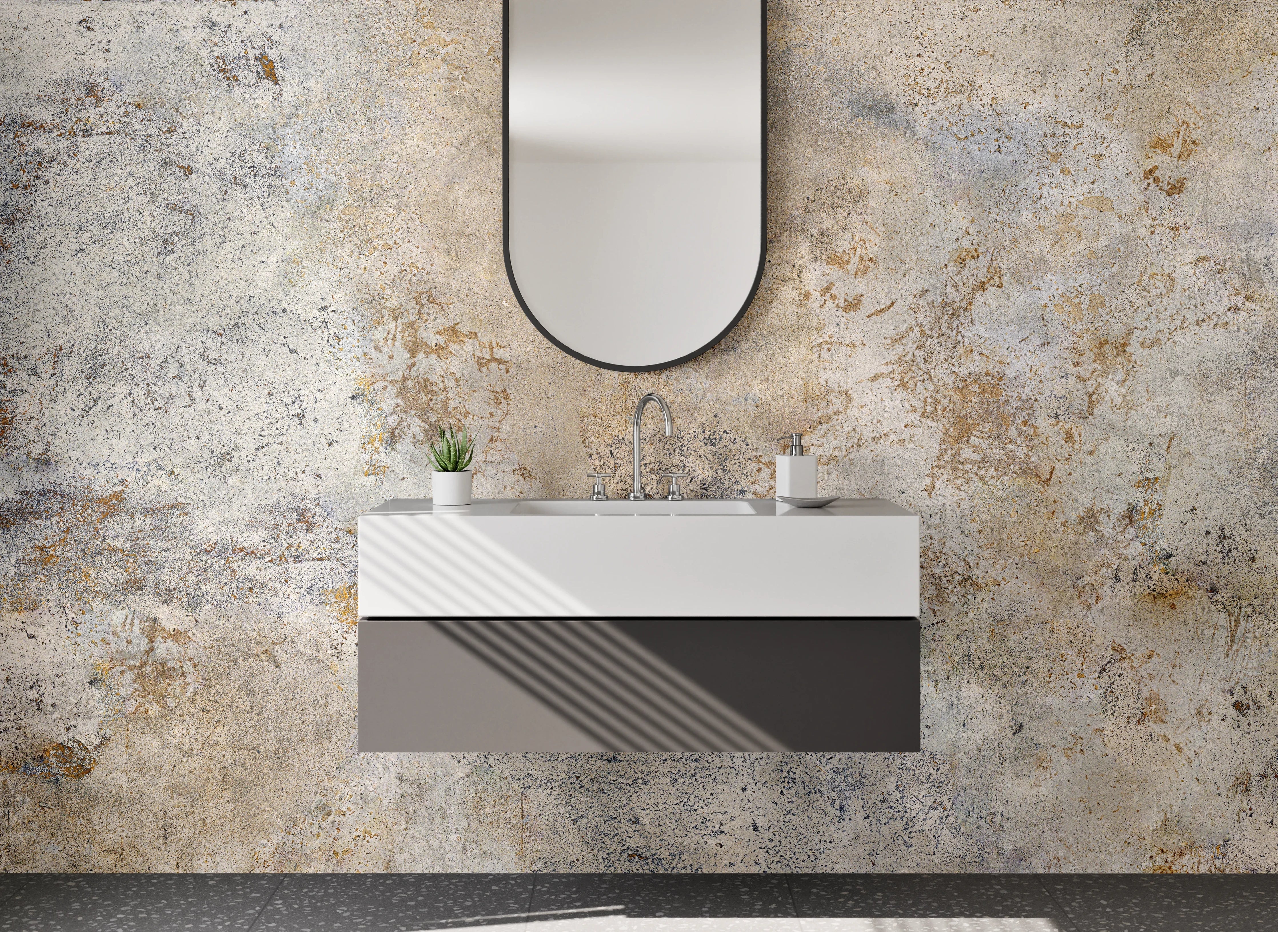 Waschbecken-Rückwand - Betonoptik Grau Beige Modern